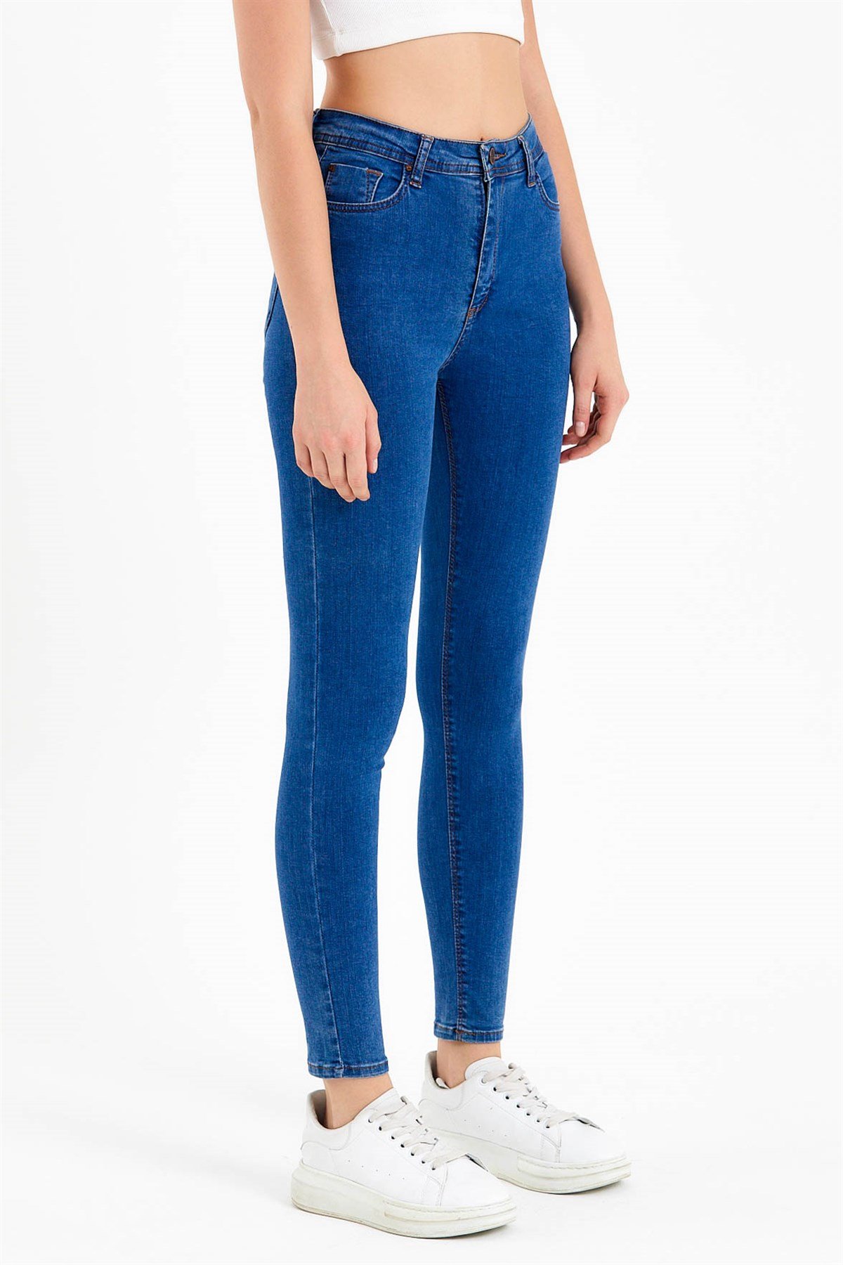 Skinny Fit Yüksek Bel Mavi Jean