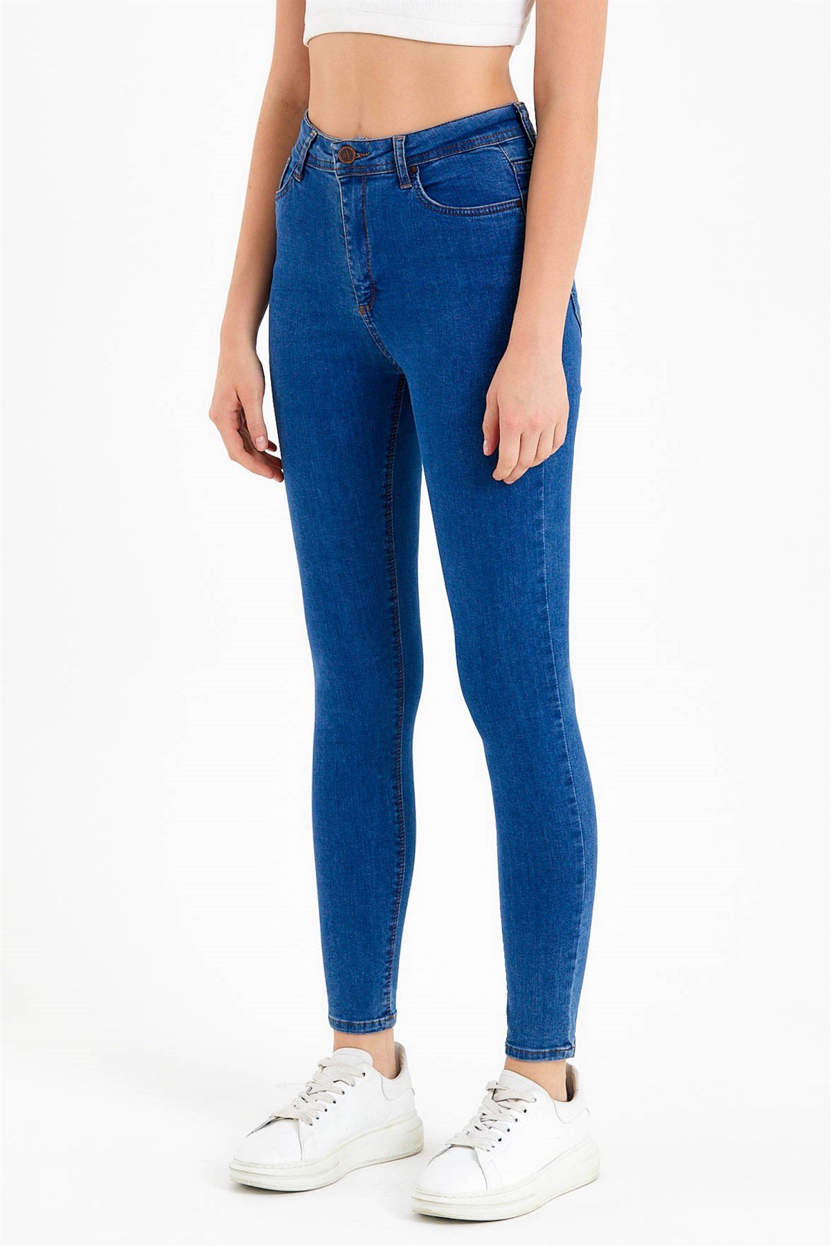 Skinny Fit Yüksek Bel Mavi Jean