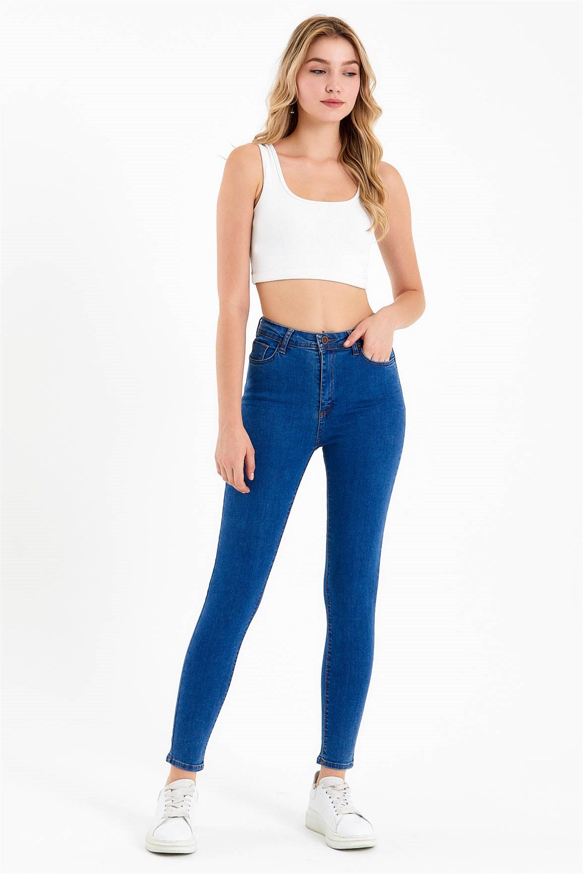 Skinny Fit Yüksek Bel Mavi Jean