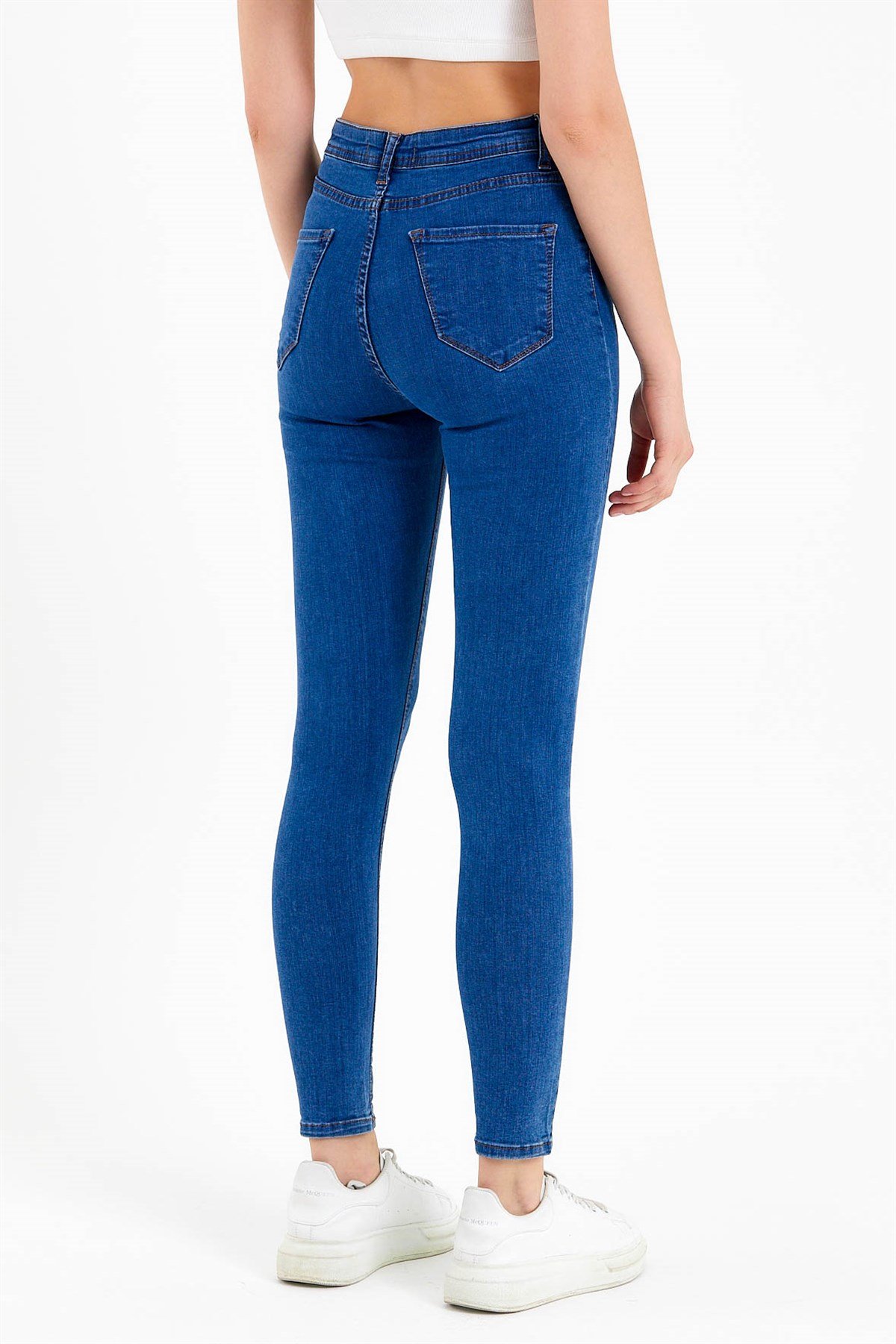 Skinny Fit Yüksek Bel Mavi Jean
