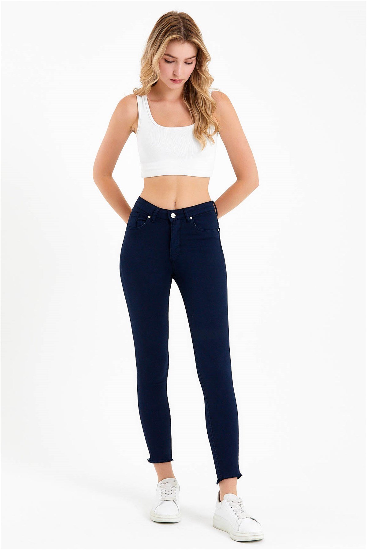 Süper Skinny Fit Yüksek Bel Lacivert Jean