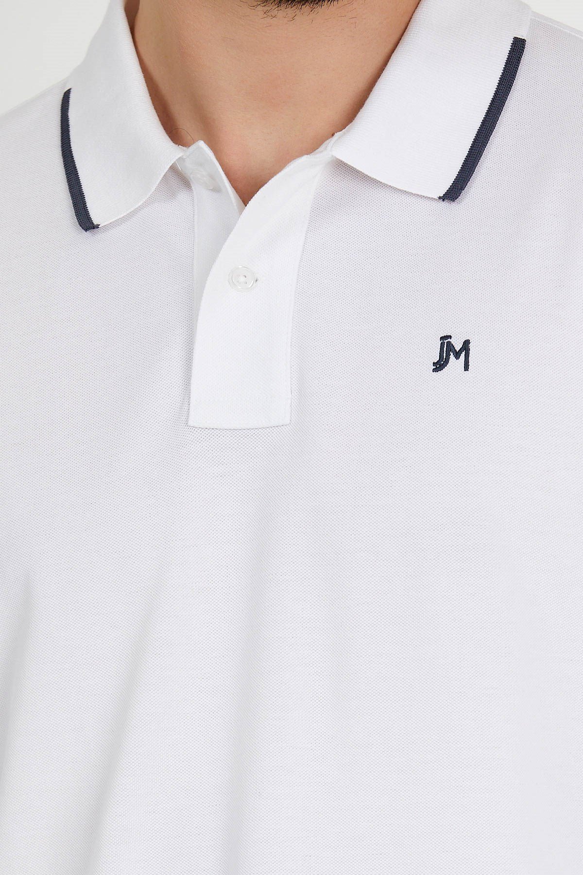 Polo Collared T-shirt in White with Long Sleeves