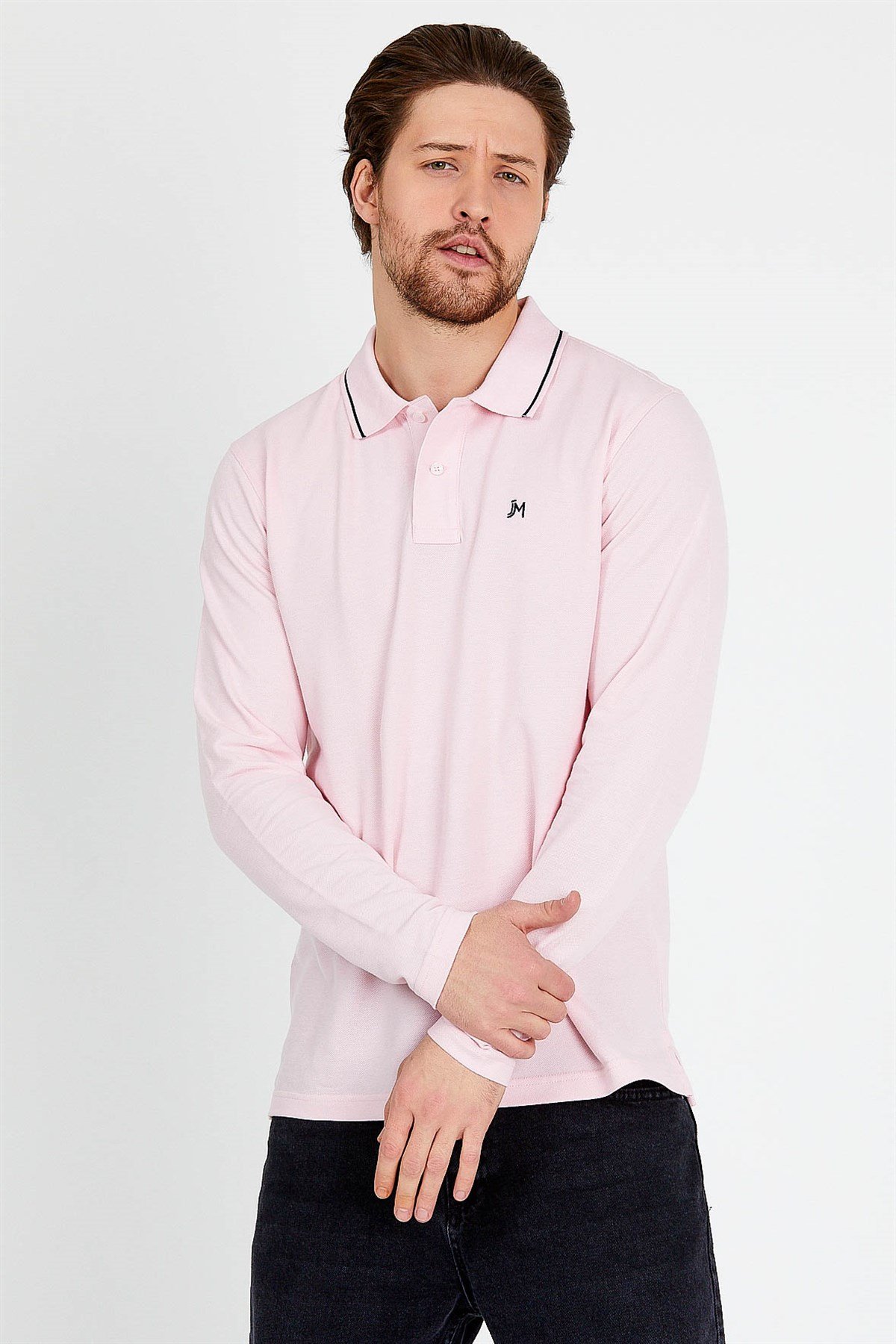 Polo Collared T-shirt in Pink with Long Sleeves