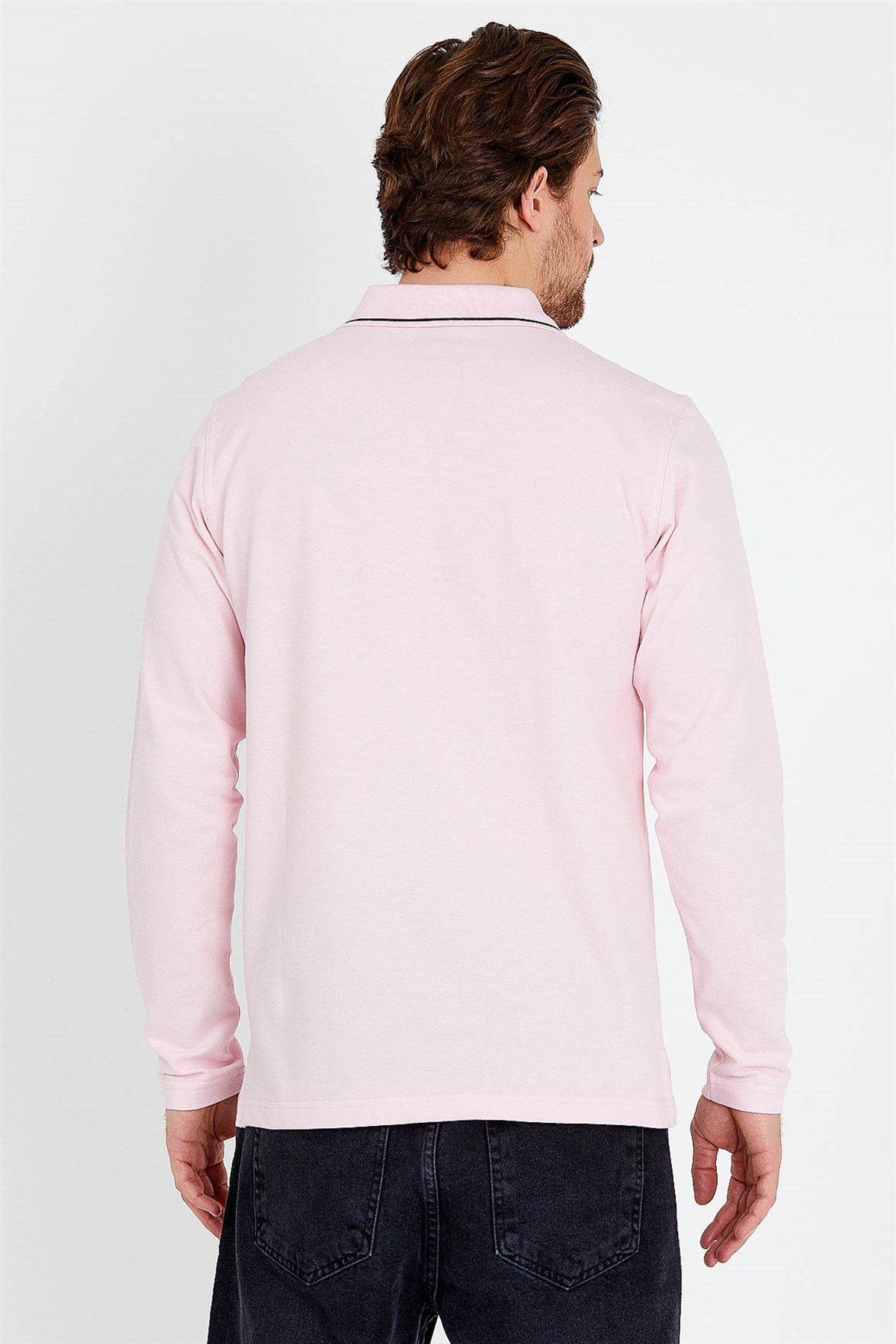 Polo Collared T-shirt in Pink with Long Sleeves