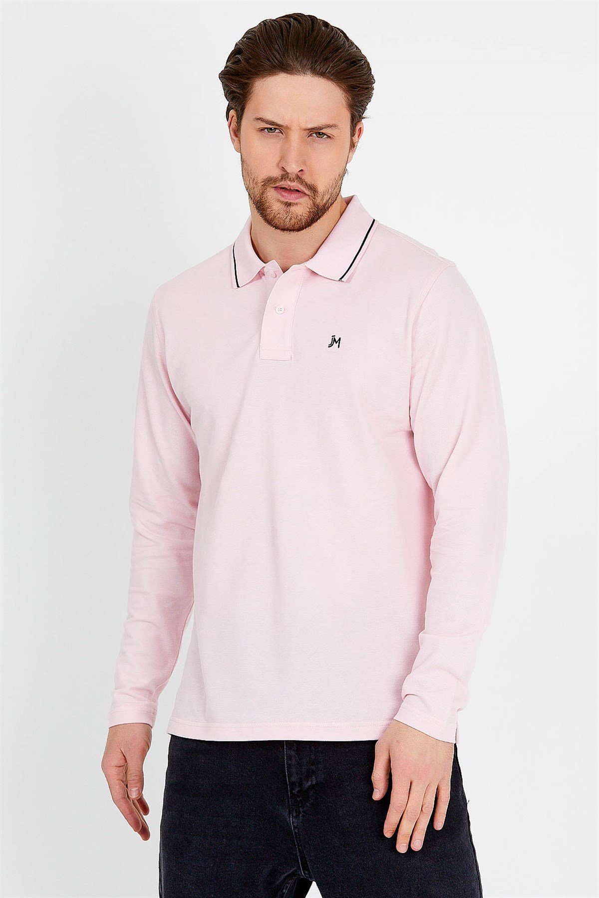 Polo Collared T-shirt in Pink with Long Sleeves