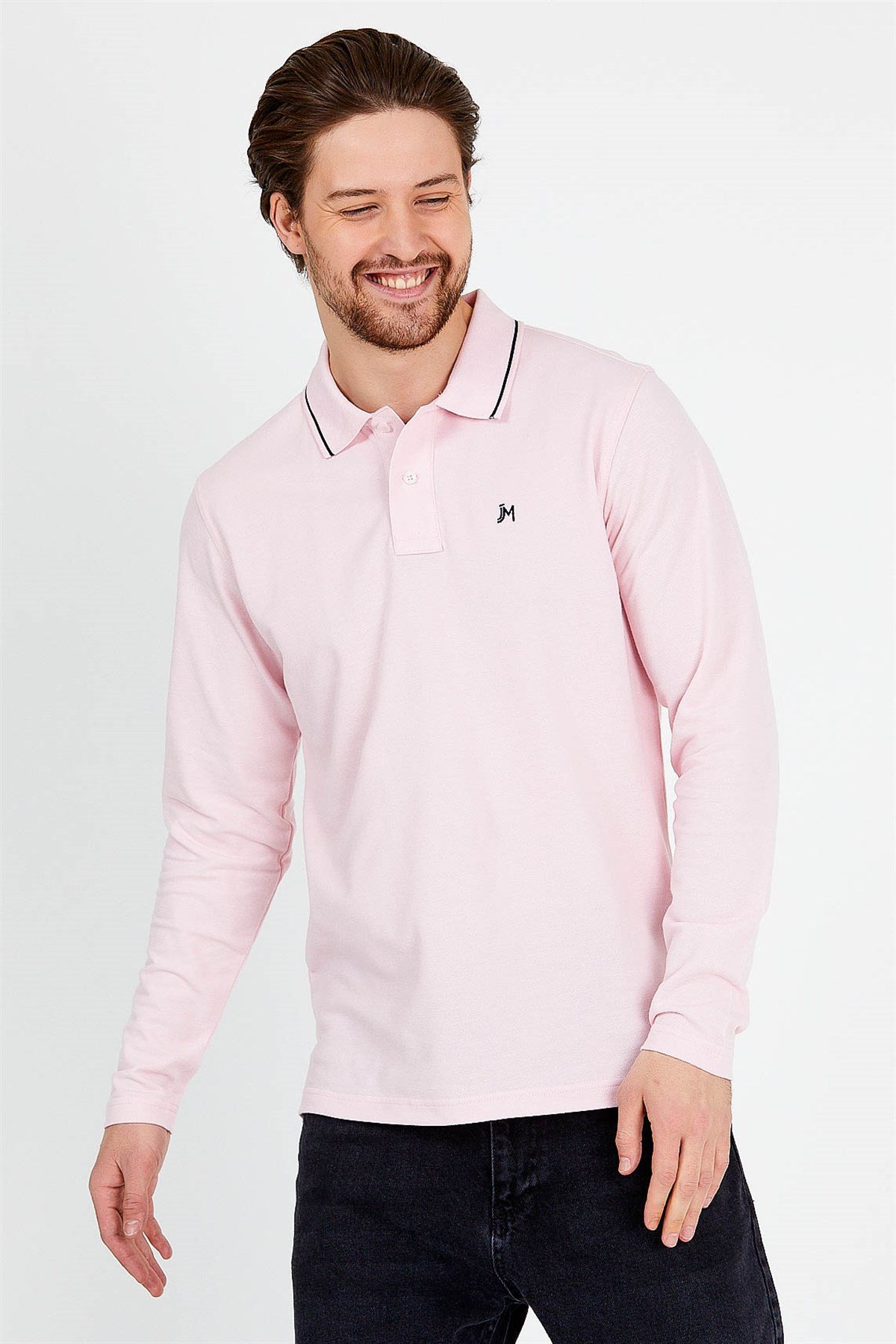 Polo Collared T-shirt in Pink with Long Sleeves