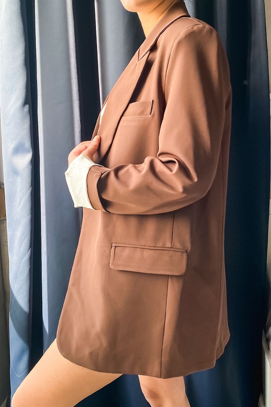 Vatkalı Kahverengi Oversize Blazer