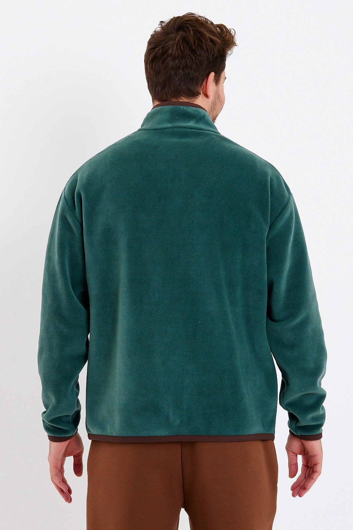 Yeşil Dik Yaka Fermuarlı Polar Ceket