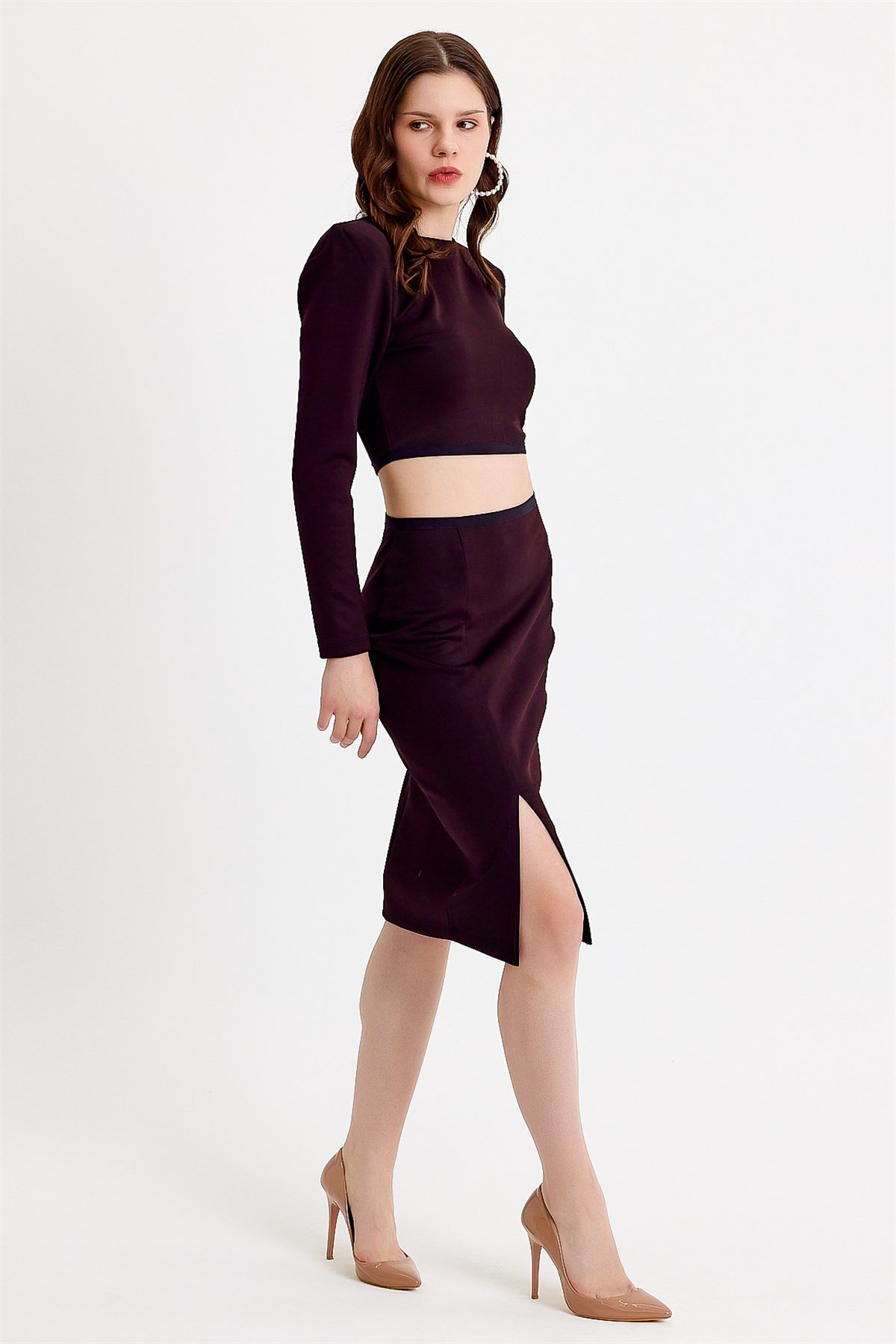 Yırtmaç Detaylı Siyah Midi Etek