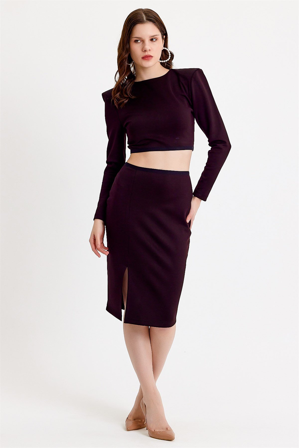 Yırtmaç Detaylı Siyah Midi Etek