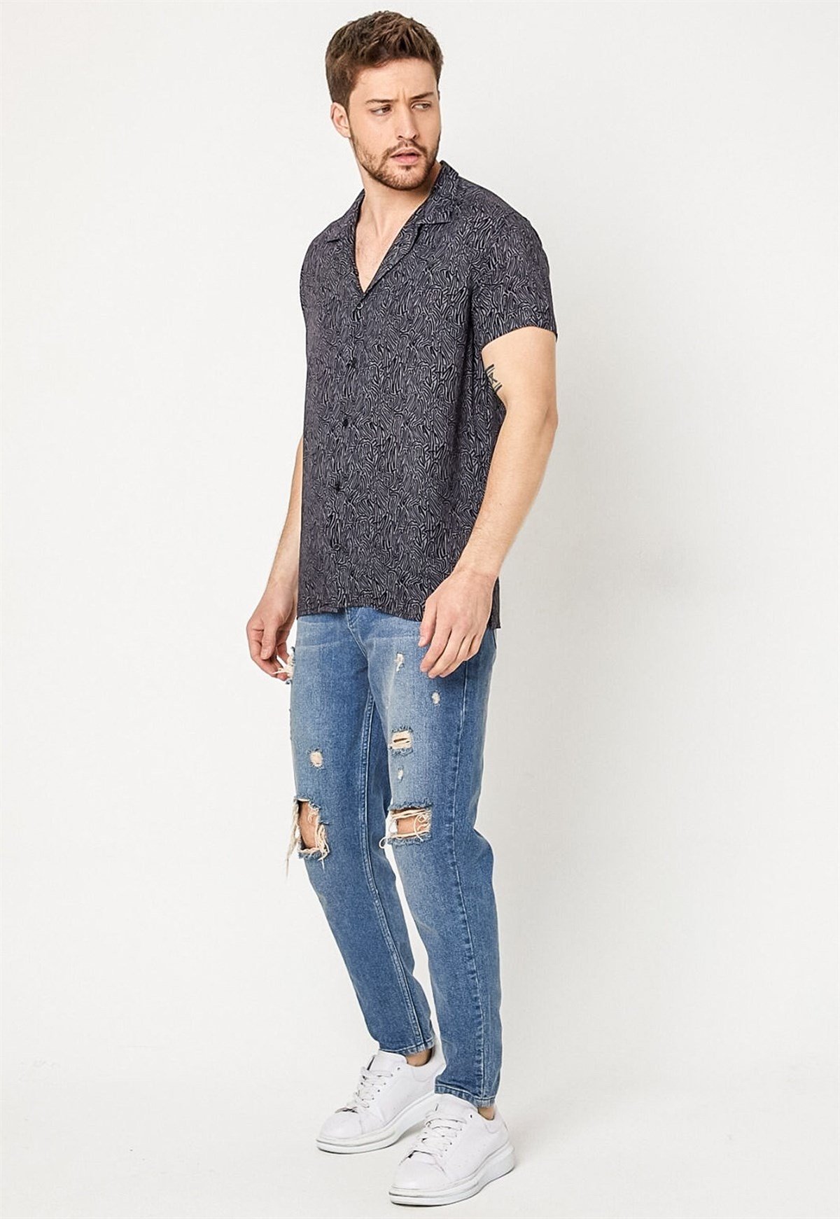 Oversized Printed Shirt with Button Placket