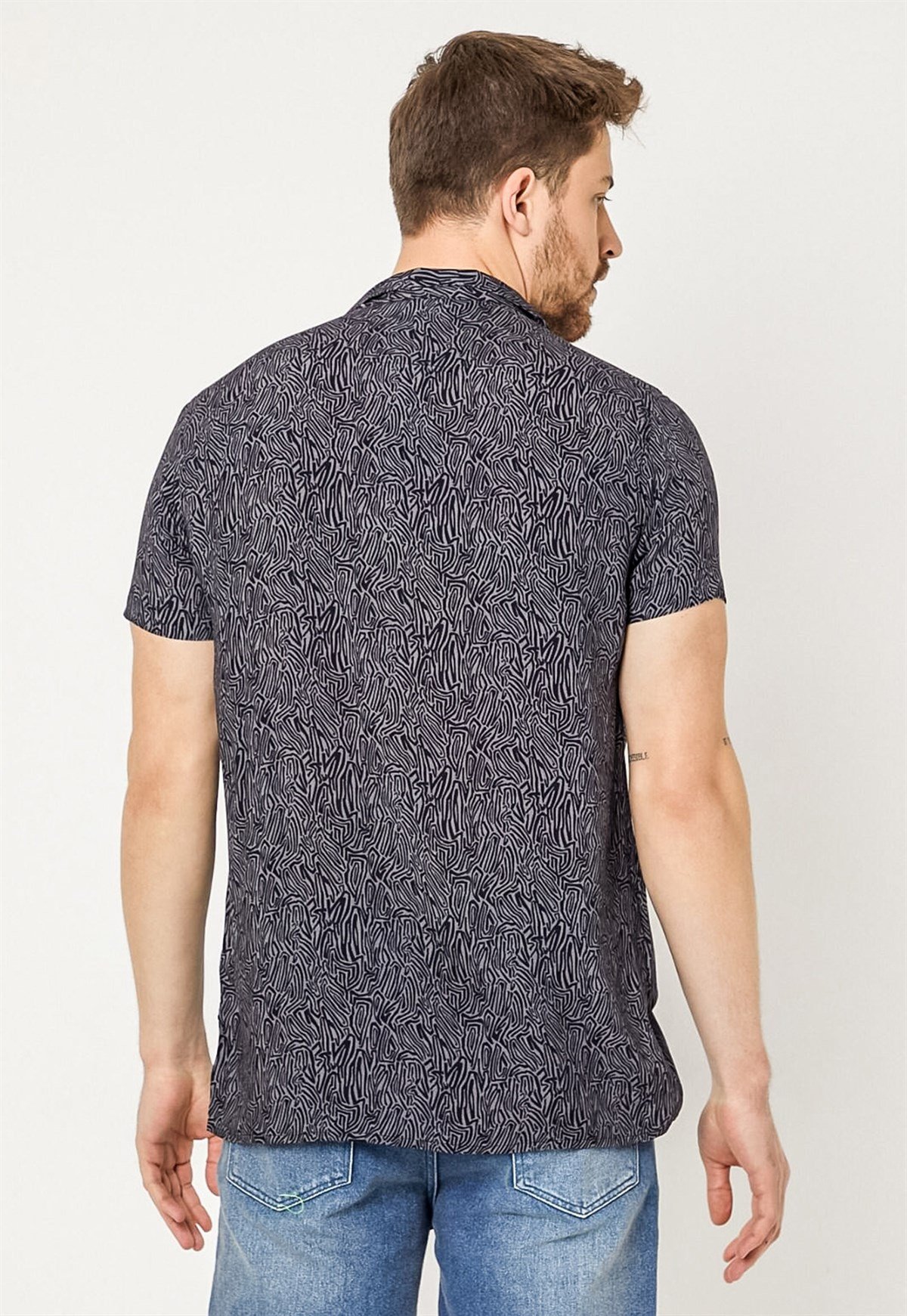 Oversized Printed Shirt with Button Placket