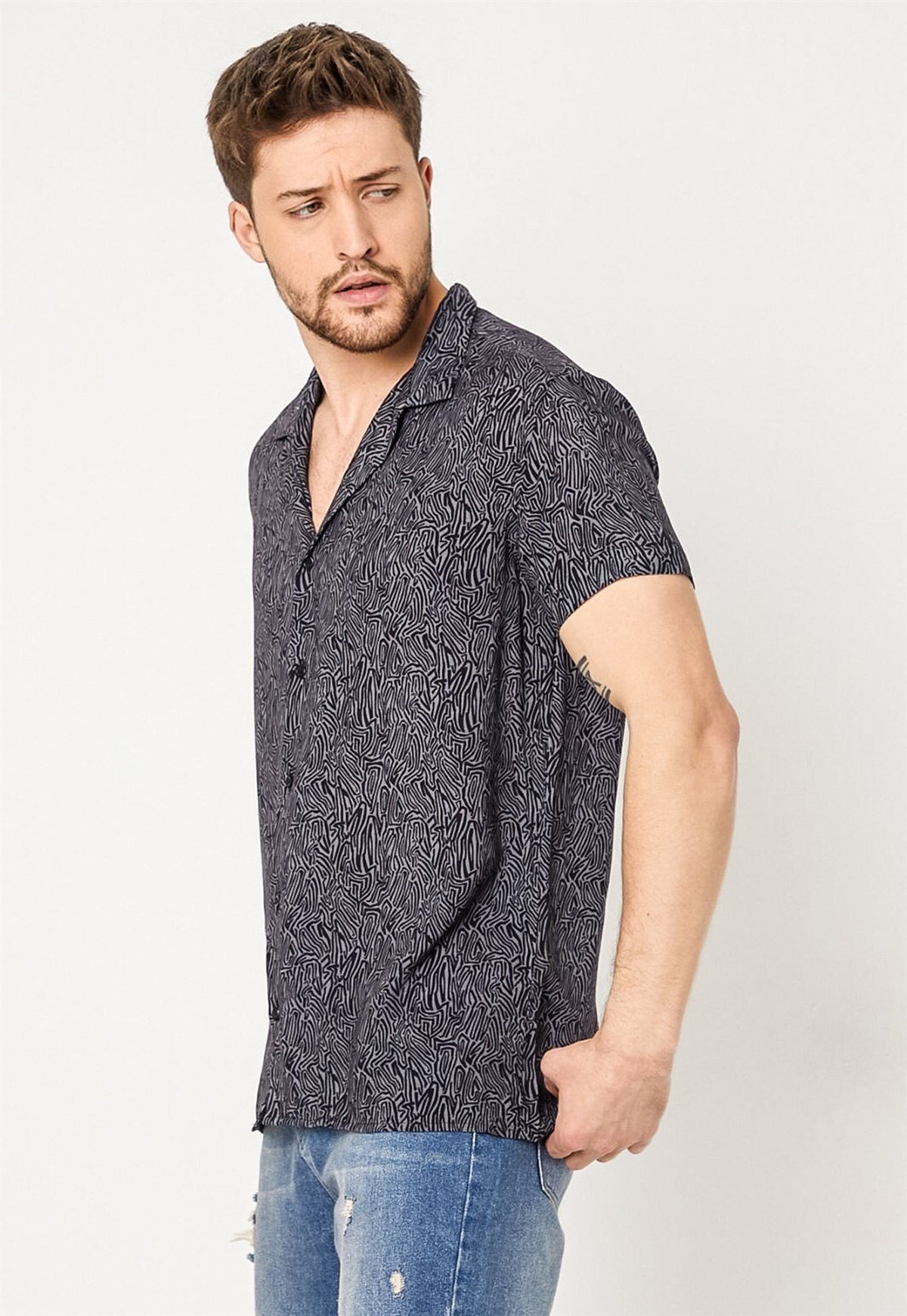 Oversized Printed Shirt with Button Placket