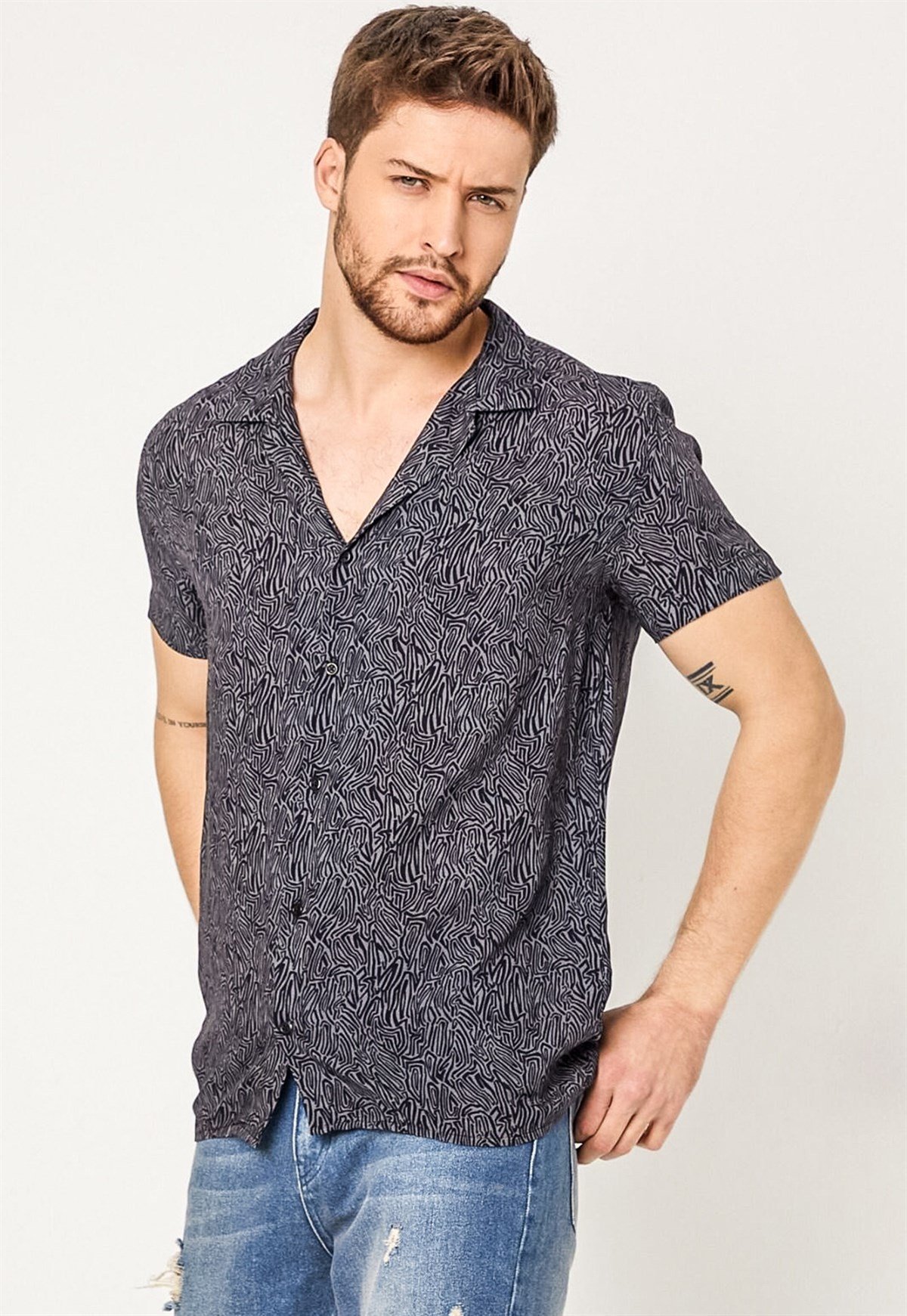 Oversized Printed Shirt with Button Placket