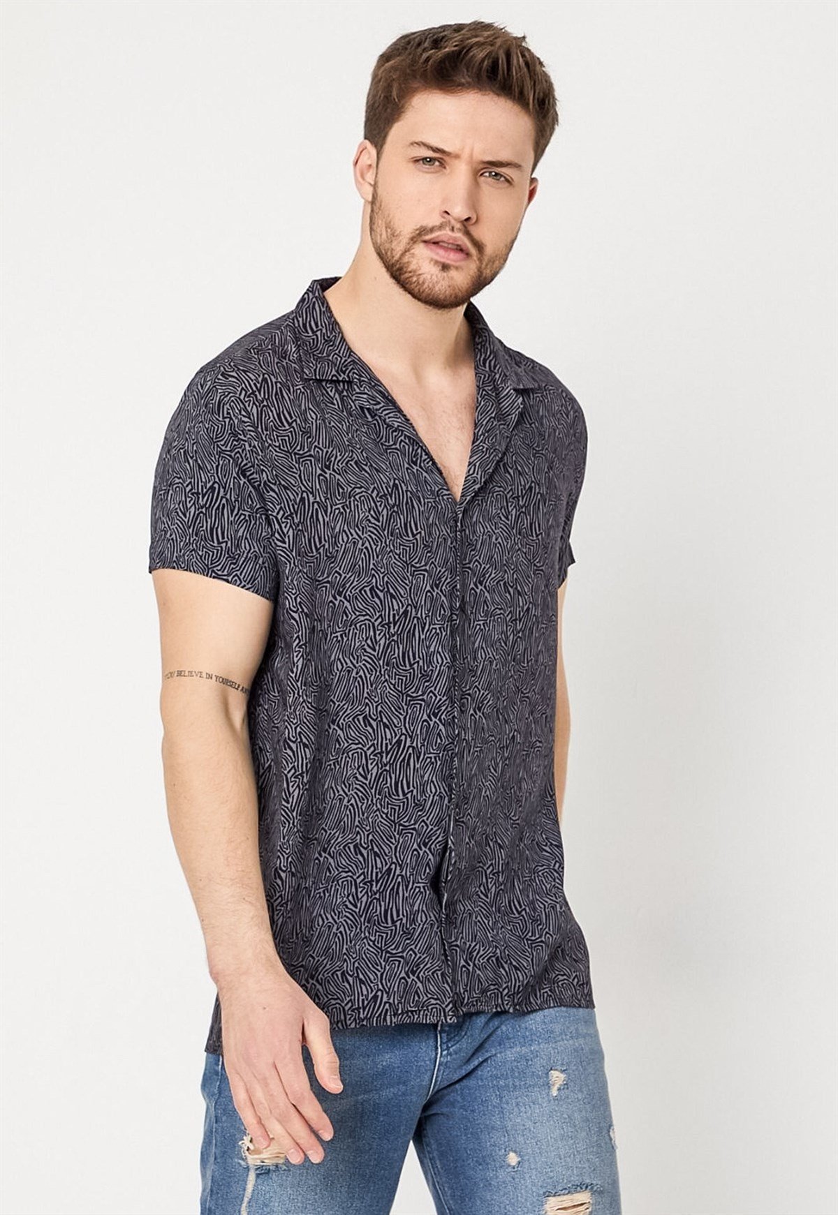 Oversized Printed Shirt with Button Placket