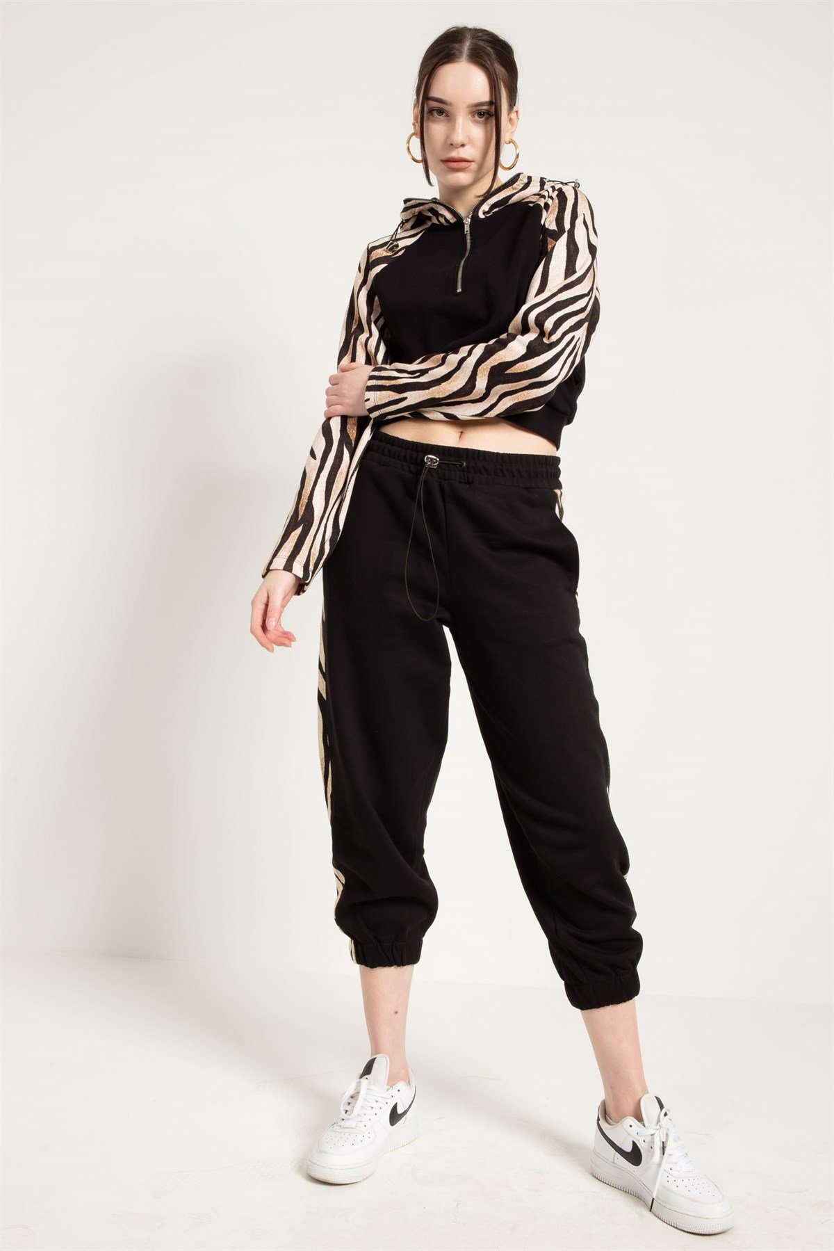 Jogger in Black with Animal Patterned