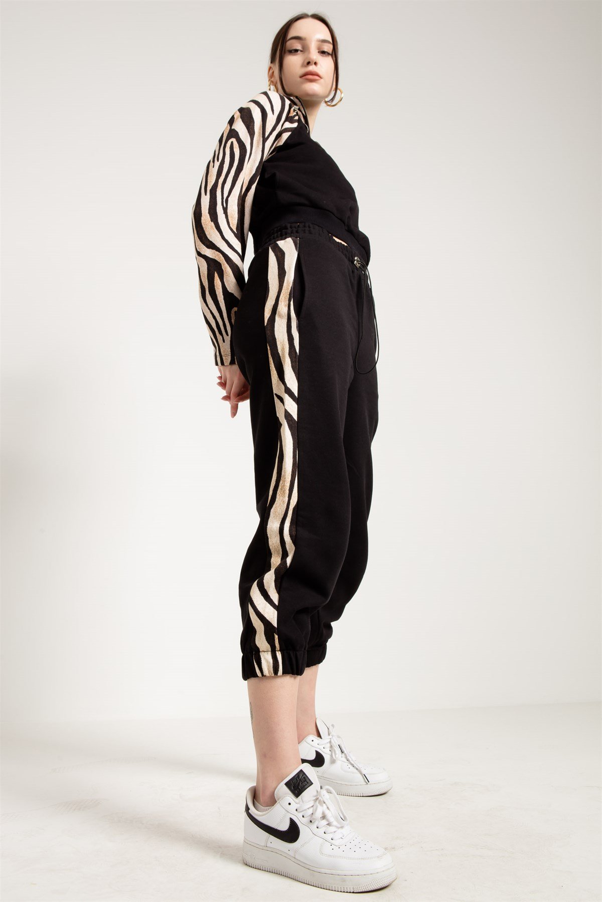 Jogger in Black with Animal Patterned
