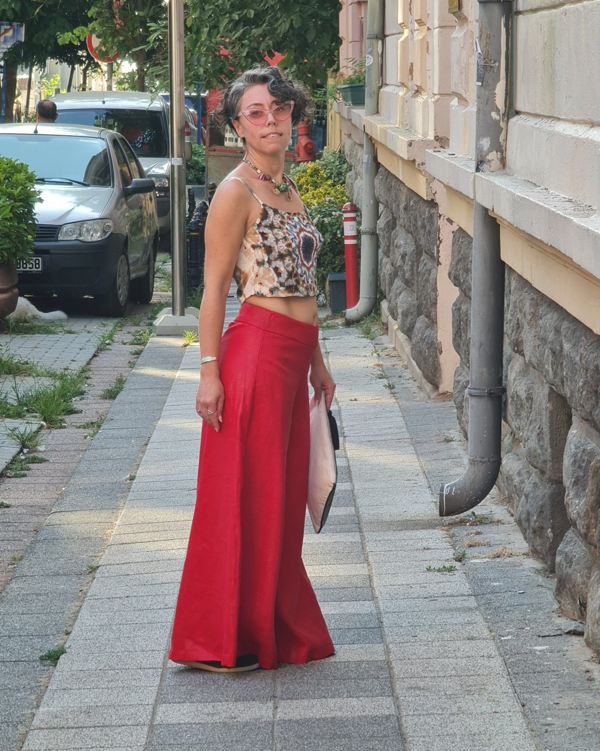 Kırmızı Keten Pantolon