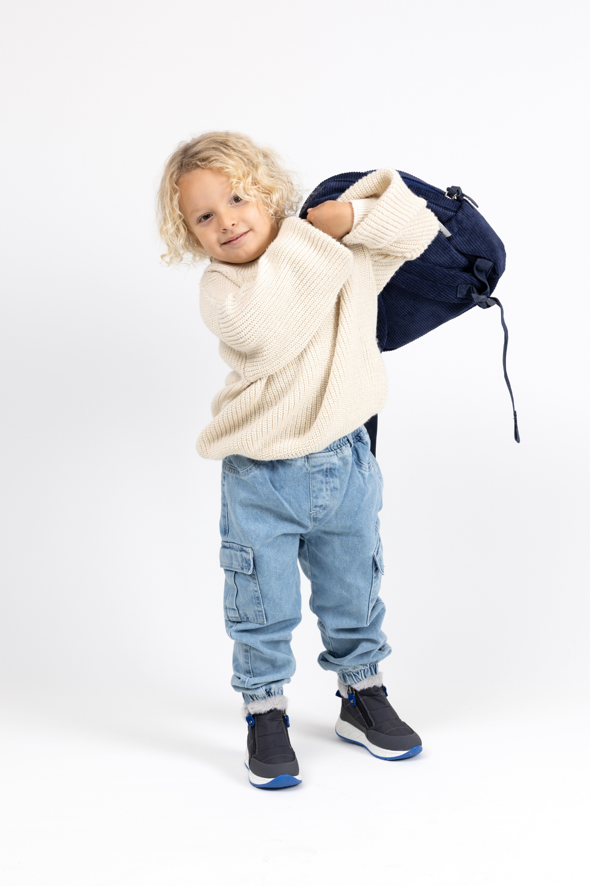 Coolest Fitil Kadife Erkek Çocuk Sırt Çantası Lacivert