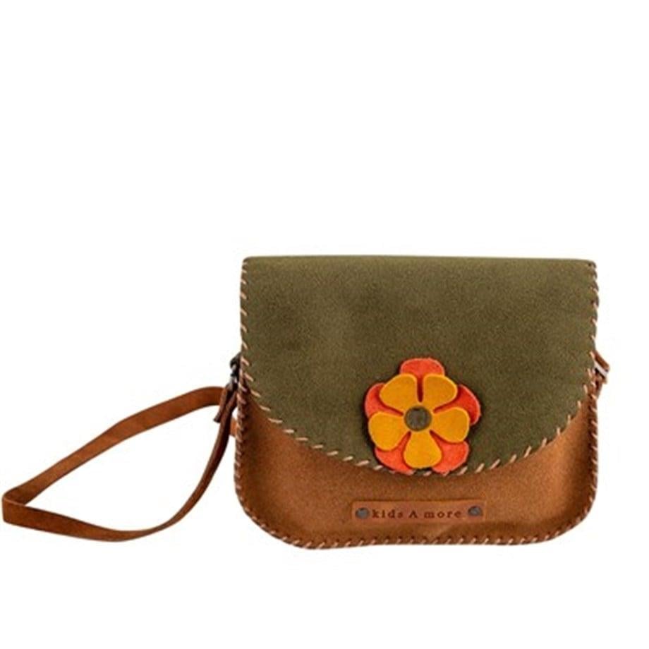 Flower Çiçekli Kız Çocuk Postacı Çanta Haki