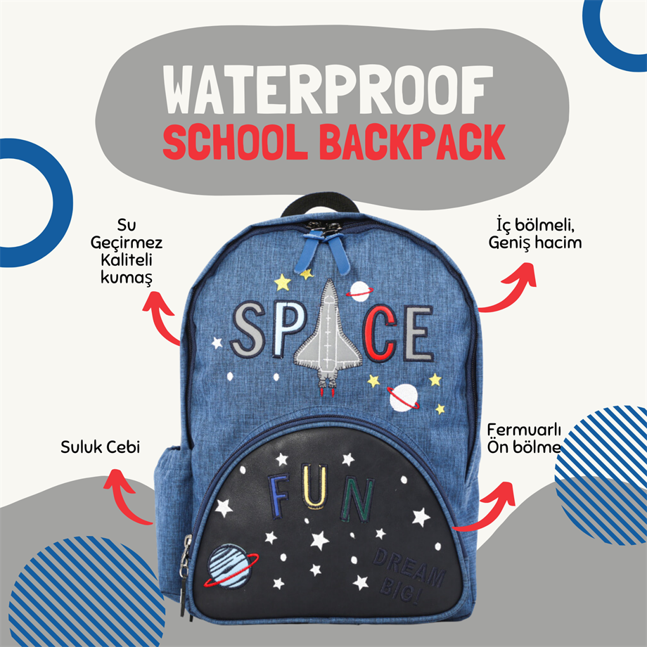 Space Fun Uzay Temalı Erkek Çocuk Sırt Çantası Lacivert