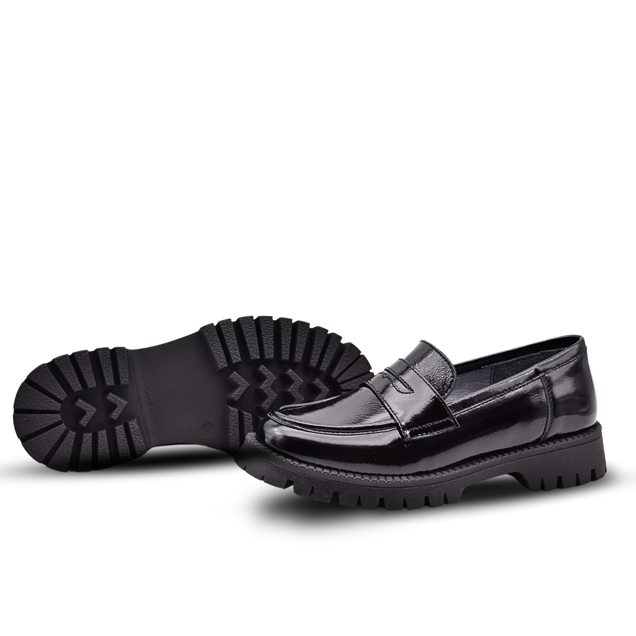 Vintage Hakiki Deri Loafer Kız Çocuk Okul Ayakkabısı Siyah Rugan