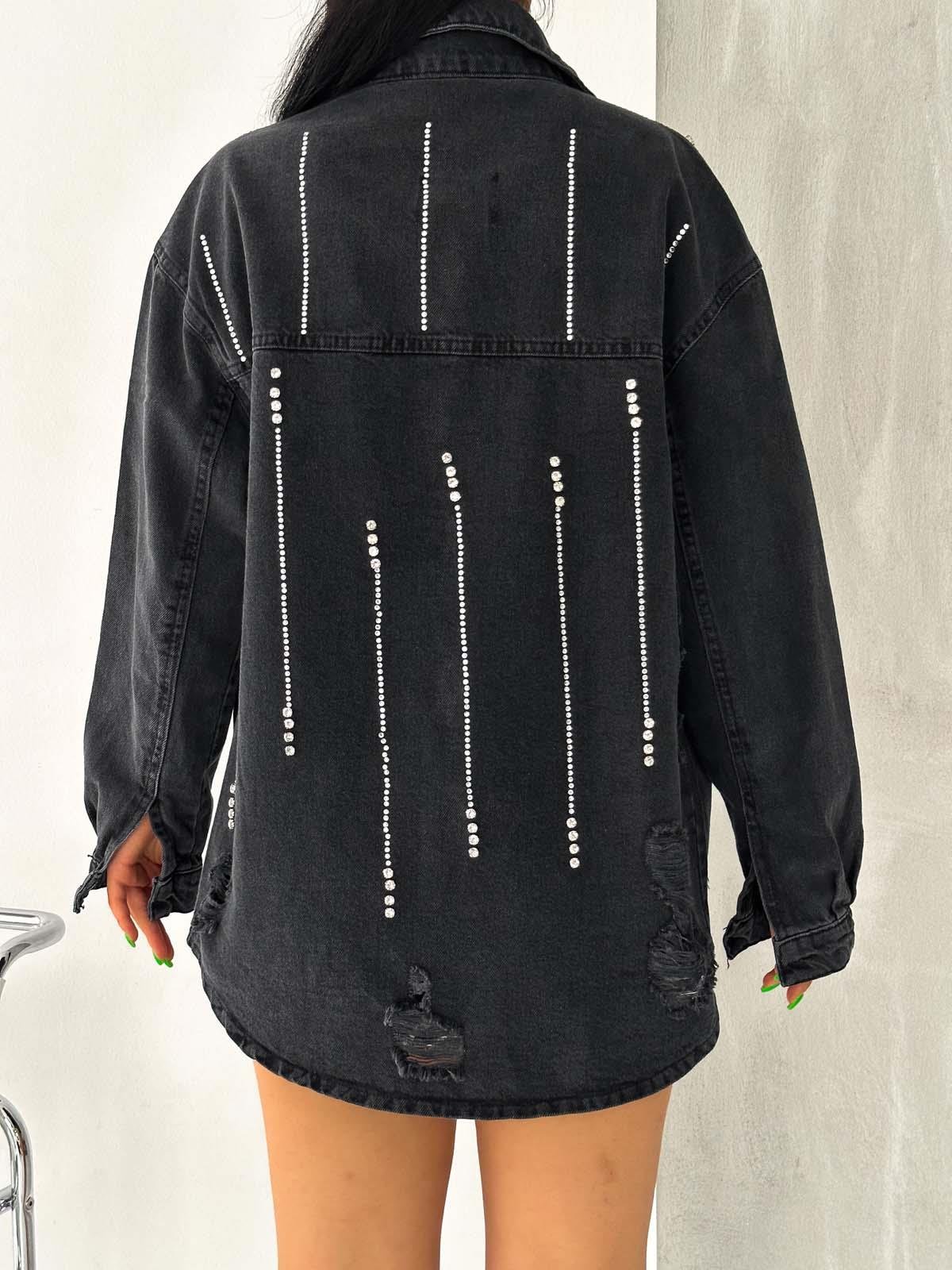   AsuArs design açık cepli siyah taşlı uzun ceket