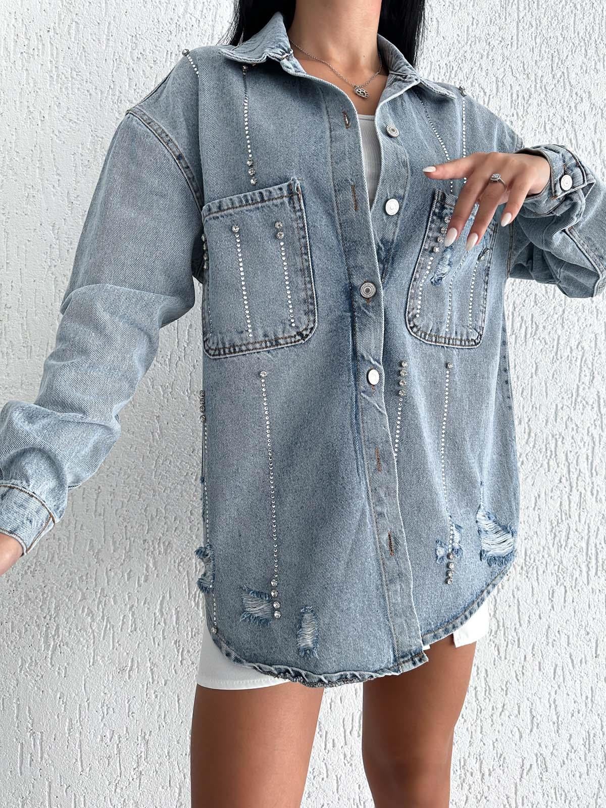   AsuArs design açık cepli taşlı uzun ceket