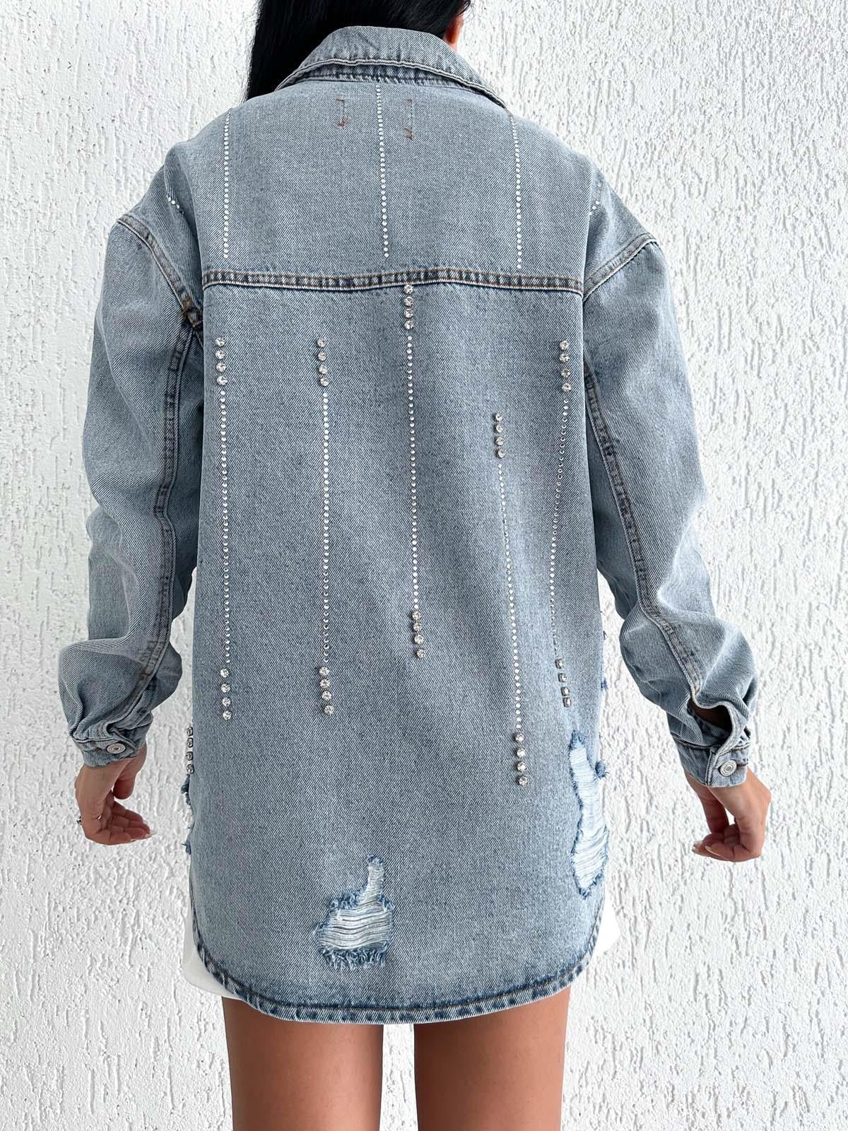  AsuArs design açık cepli taşlı uzun ceket