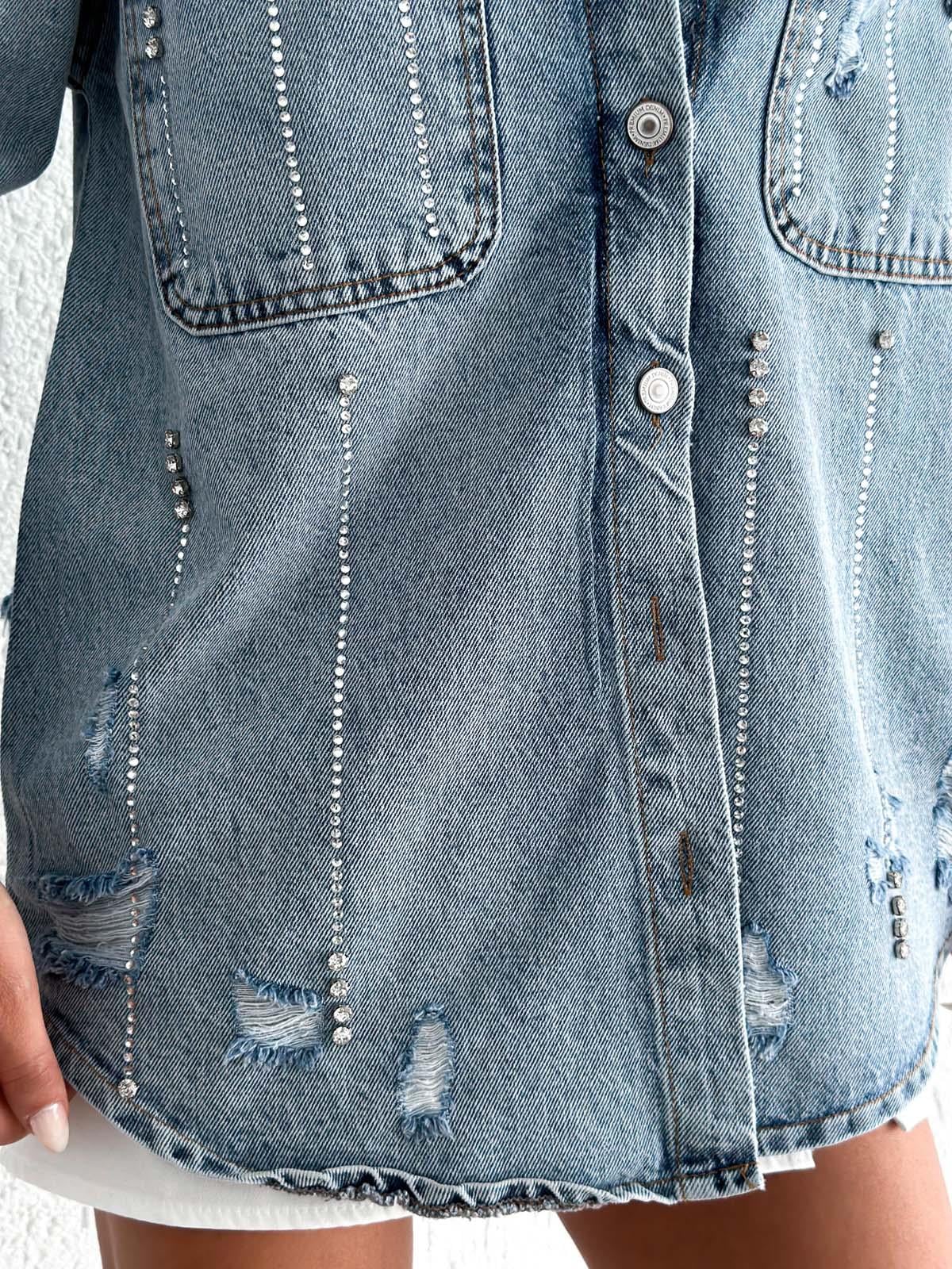   AsuArs design açık cepli taşlı uzun ceket
