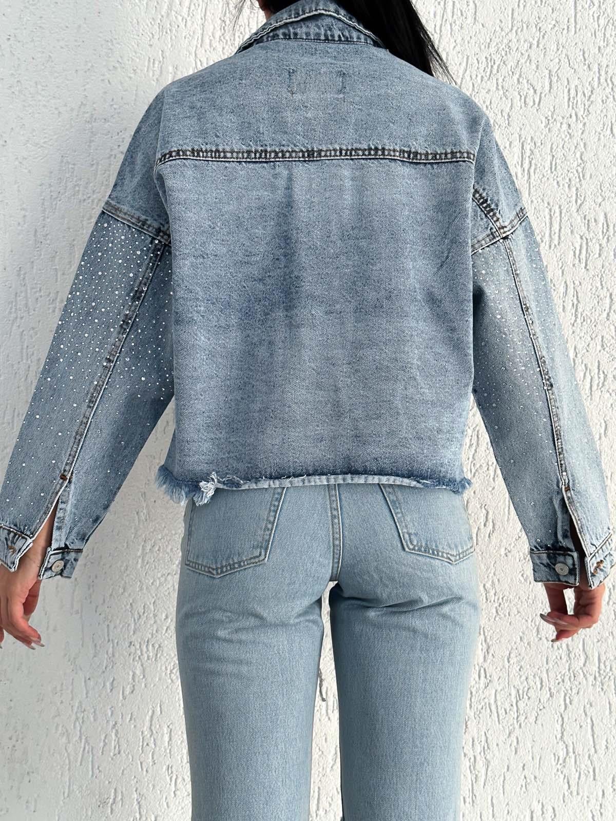   AsuArs design serpme taşlı geniş crop kot ceket