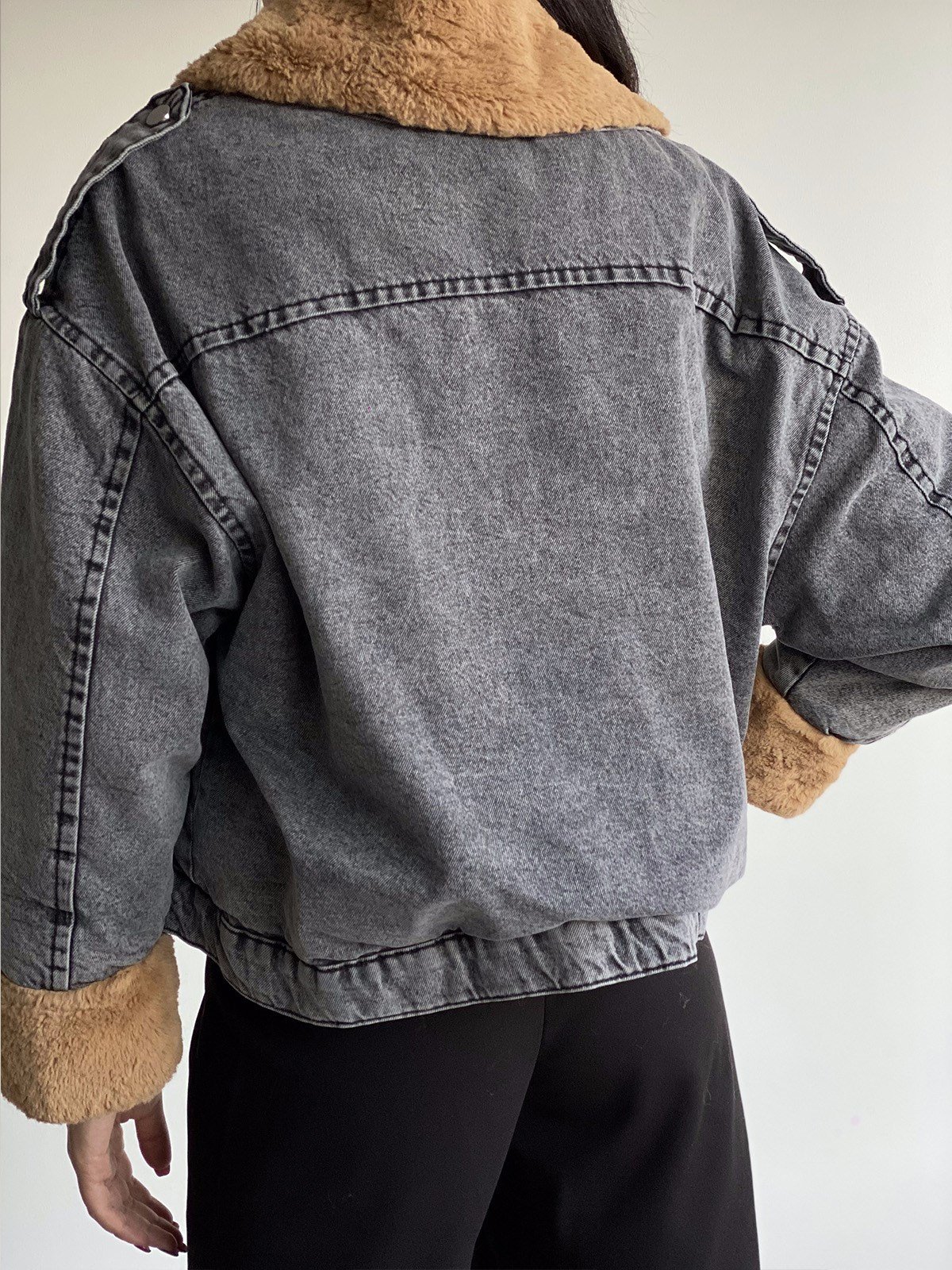  Kürklü Büyük Cepli Oversize Beli Lastikli Kot Mont