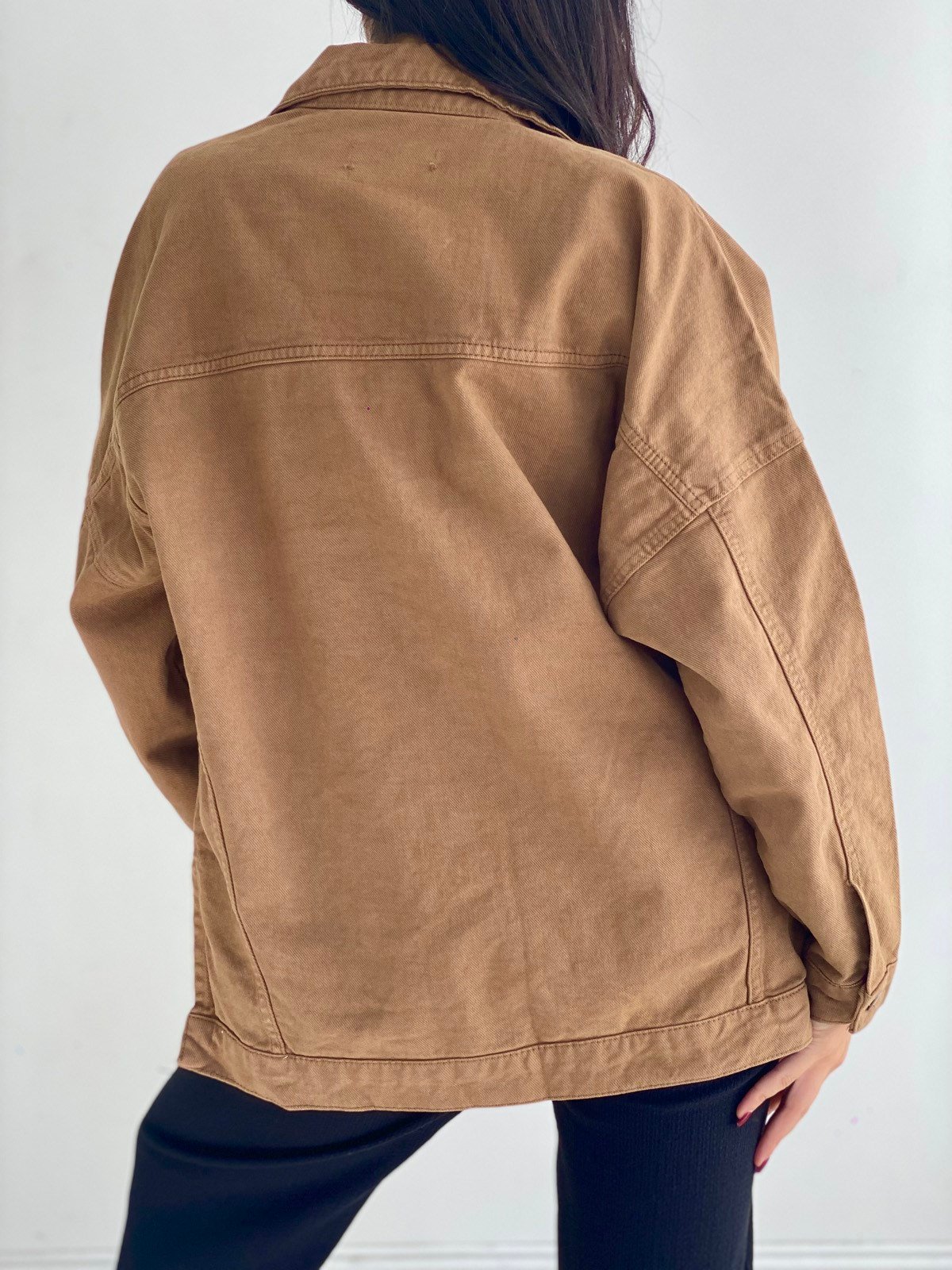  taba rengi yırtmaçlı oversize kot ceket