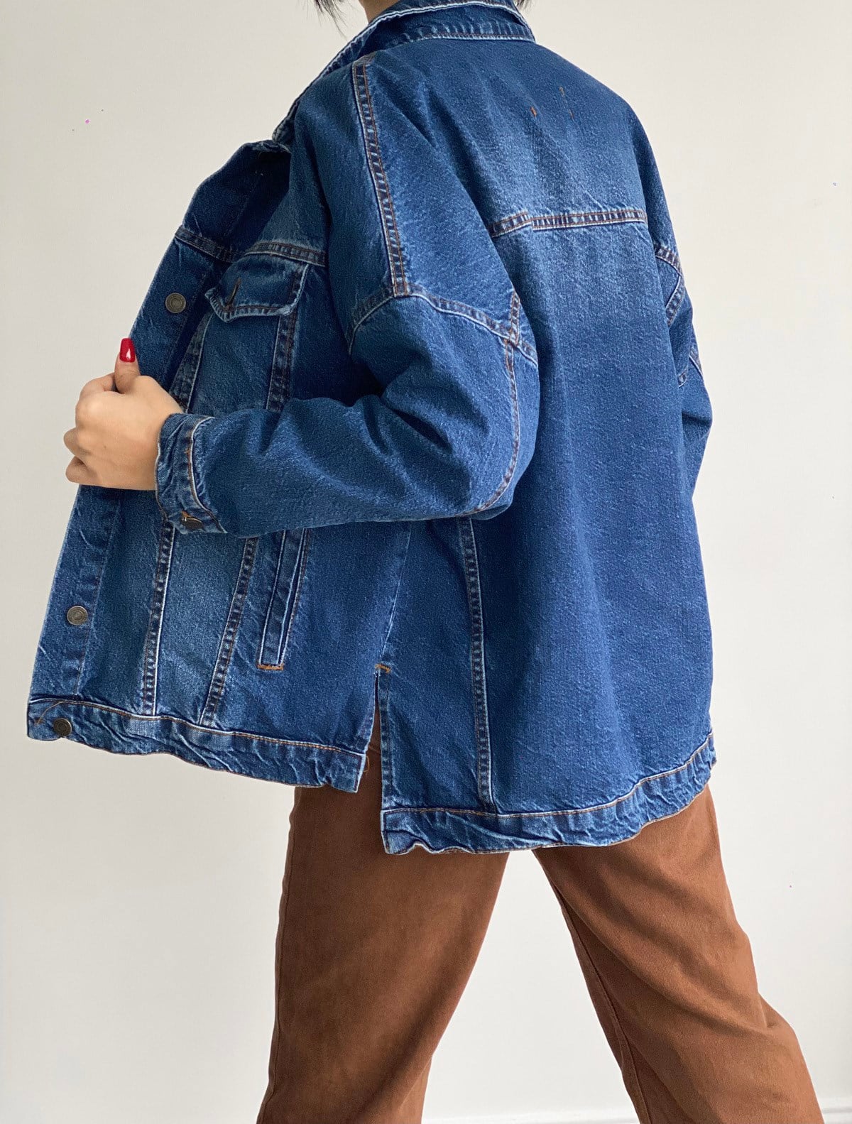lacivert yırtmaçlı oversize kot ceket