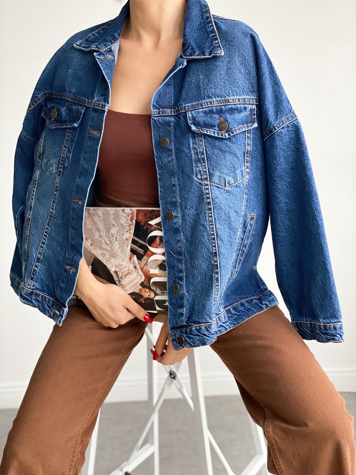 lacivert yırtmaçlı oversize kot ceket