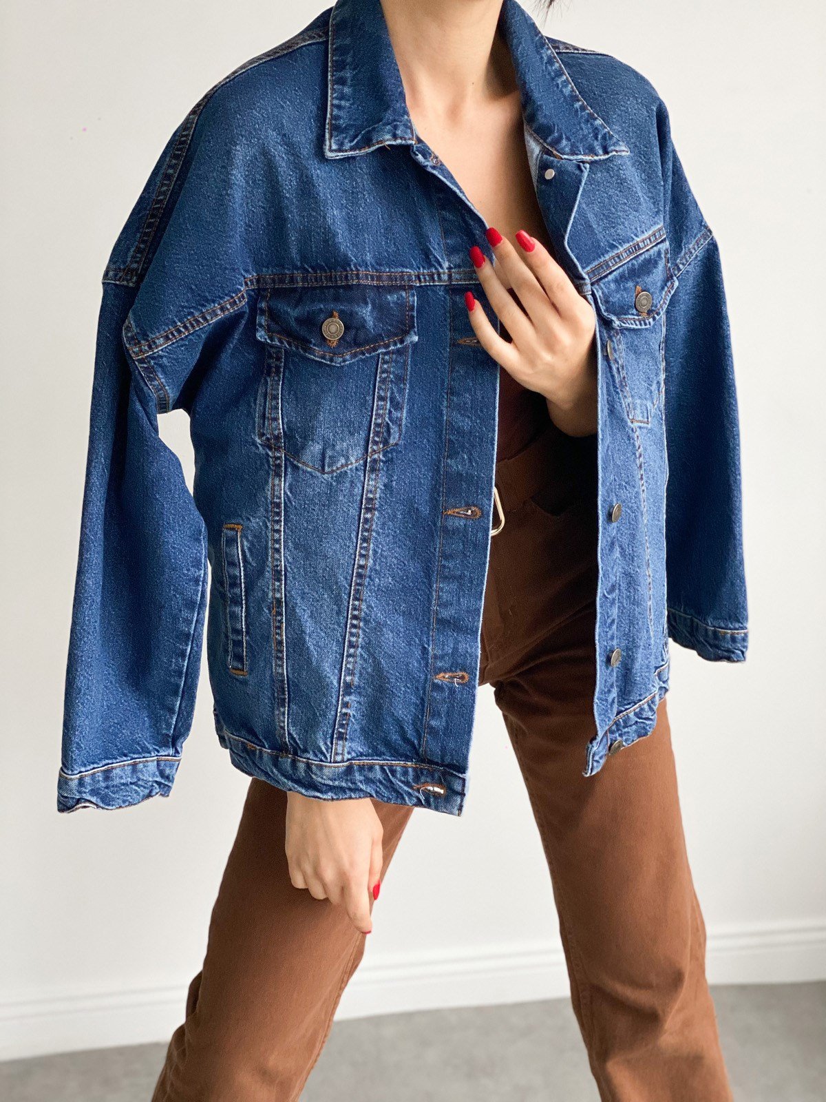 lacivert yırtmaçlı oversize kot ceket