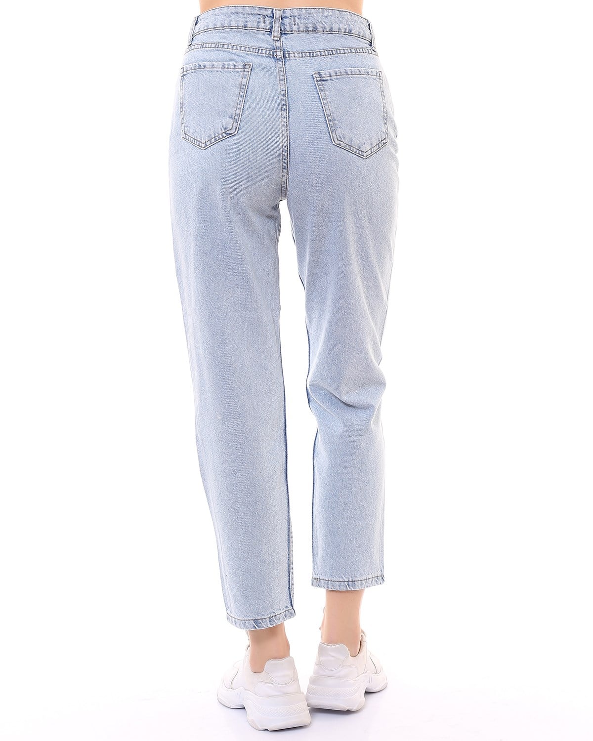 Mavi Taşlı ve Baskılı Mickey Mom Jean Pantolon
