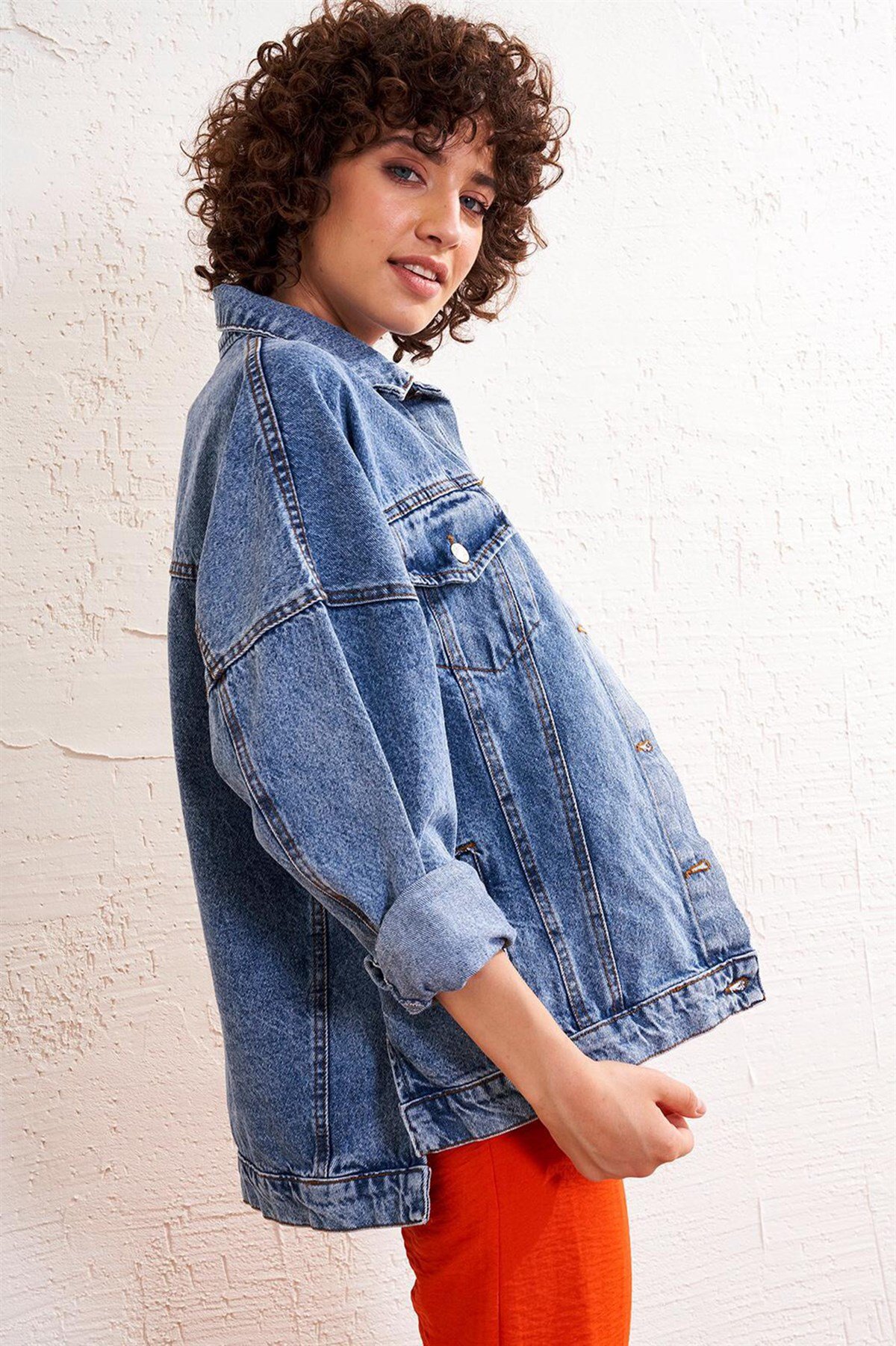 Yırtmaçlı Oversize Kot Ceket