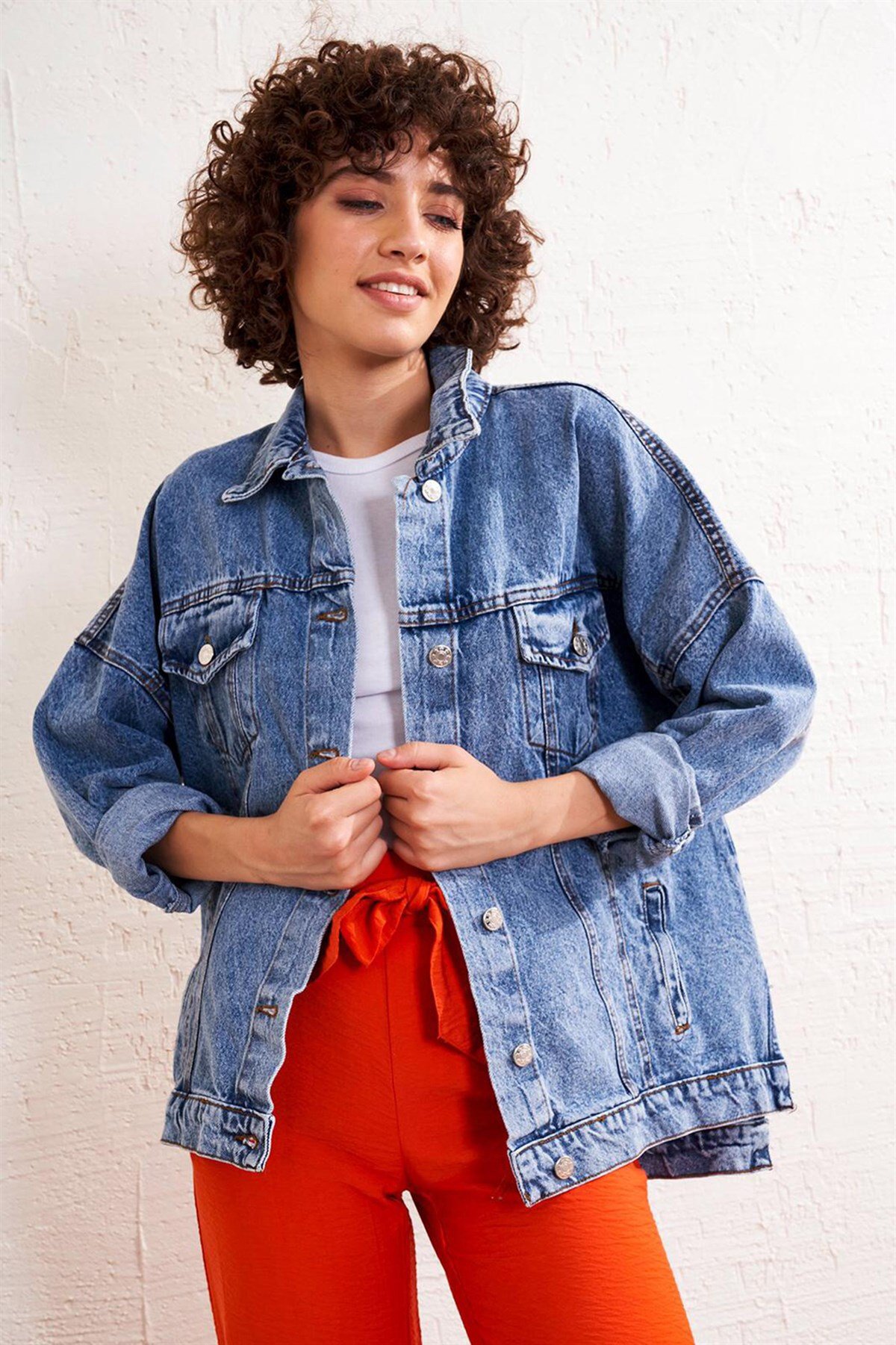 Yırtmaçlı Oversize Kot Ceket