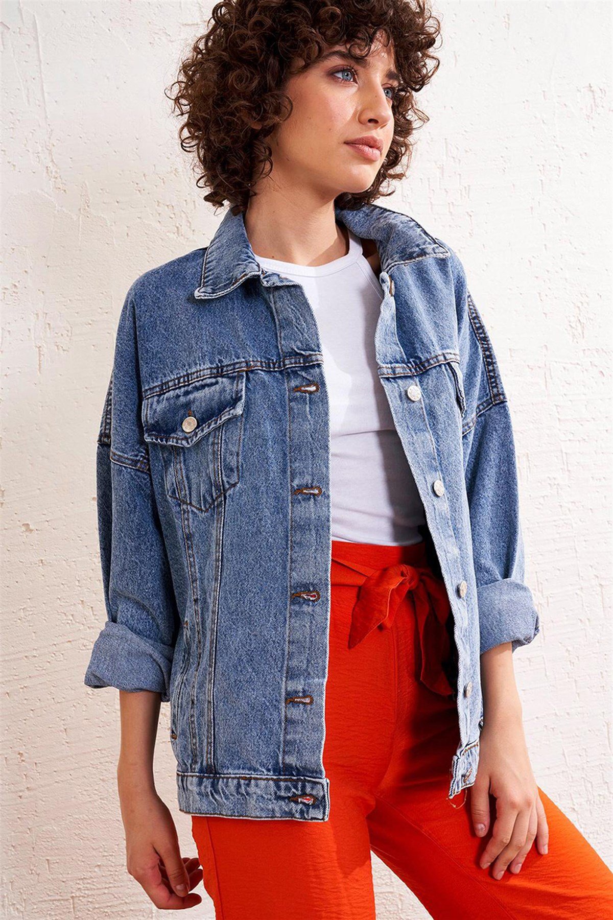 Yırtmaçlı Oversize Kot Ceket