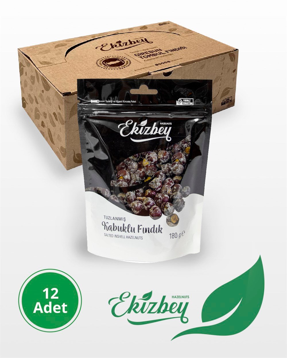 Ekizbey Tuzlanmış Kabuklu Fındık 180g 12 Adet