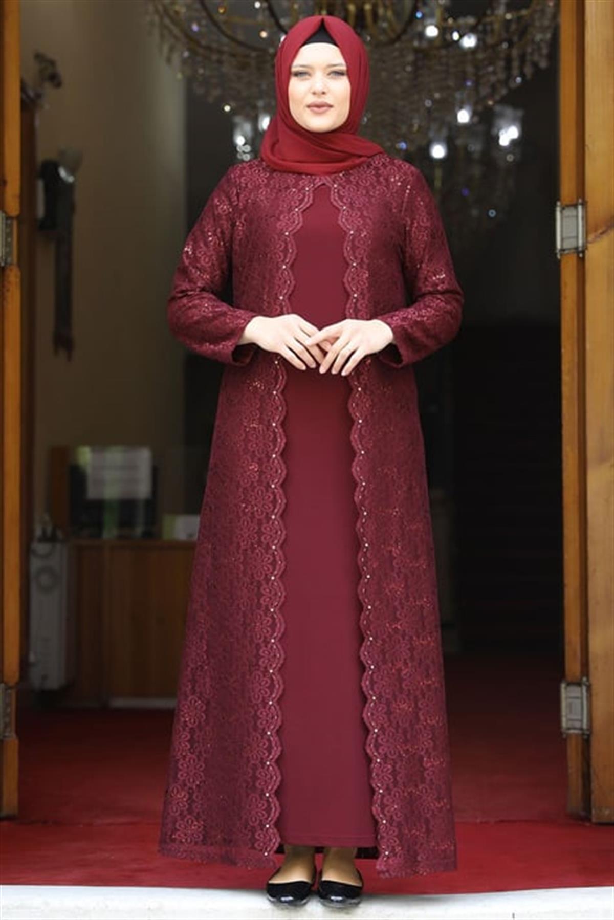  Papatya Abiye Elbise Bordo