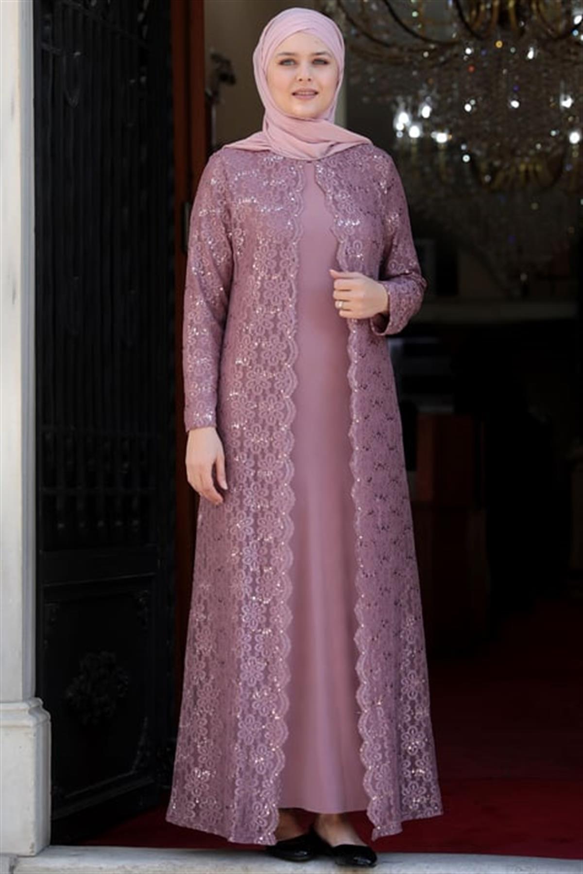  Papatya Abiye Elbise Pudra