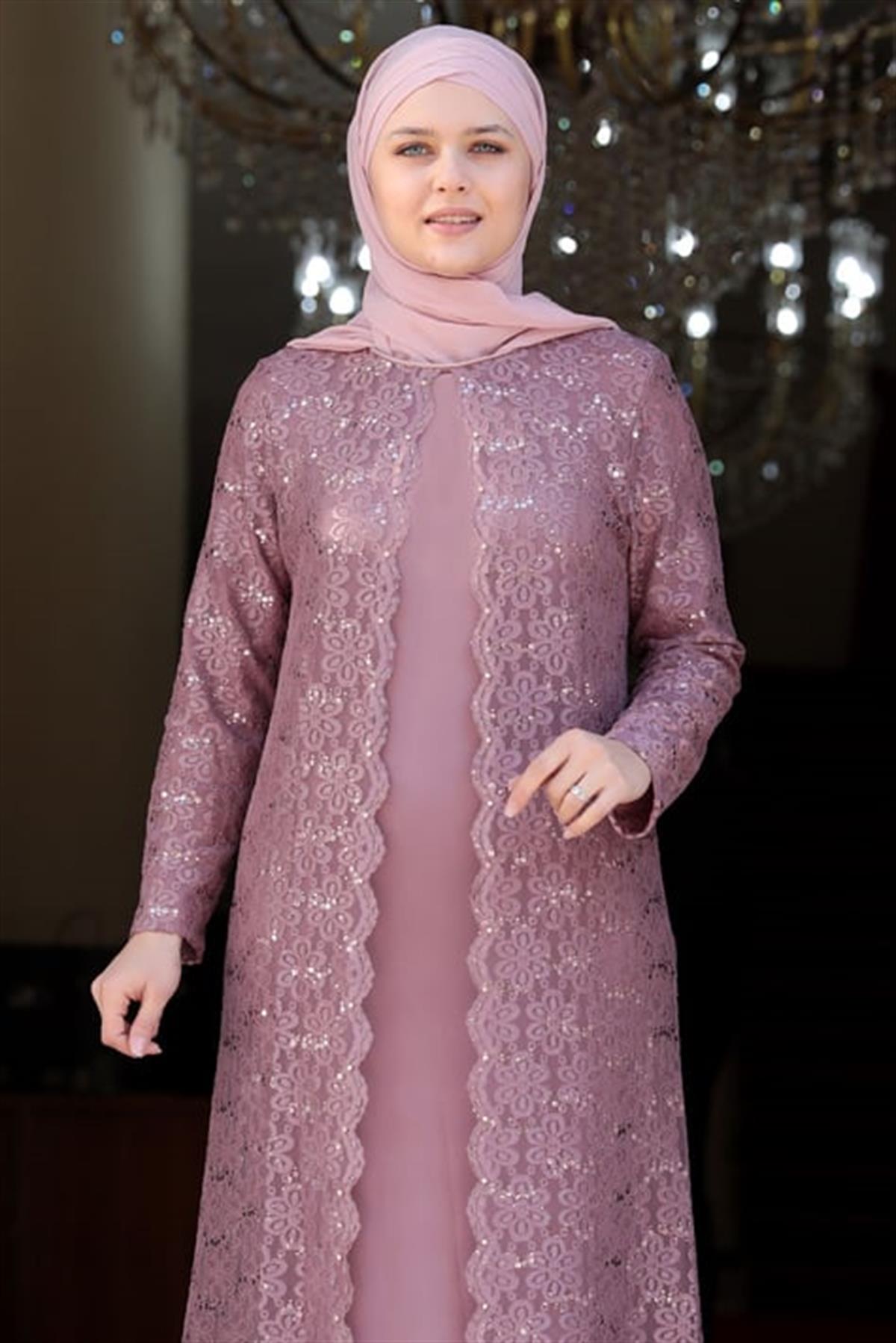  Papatya Abiye Elbise Pudra