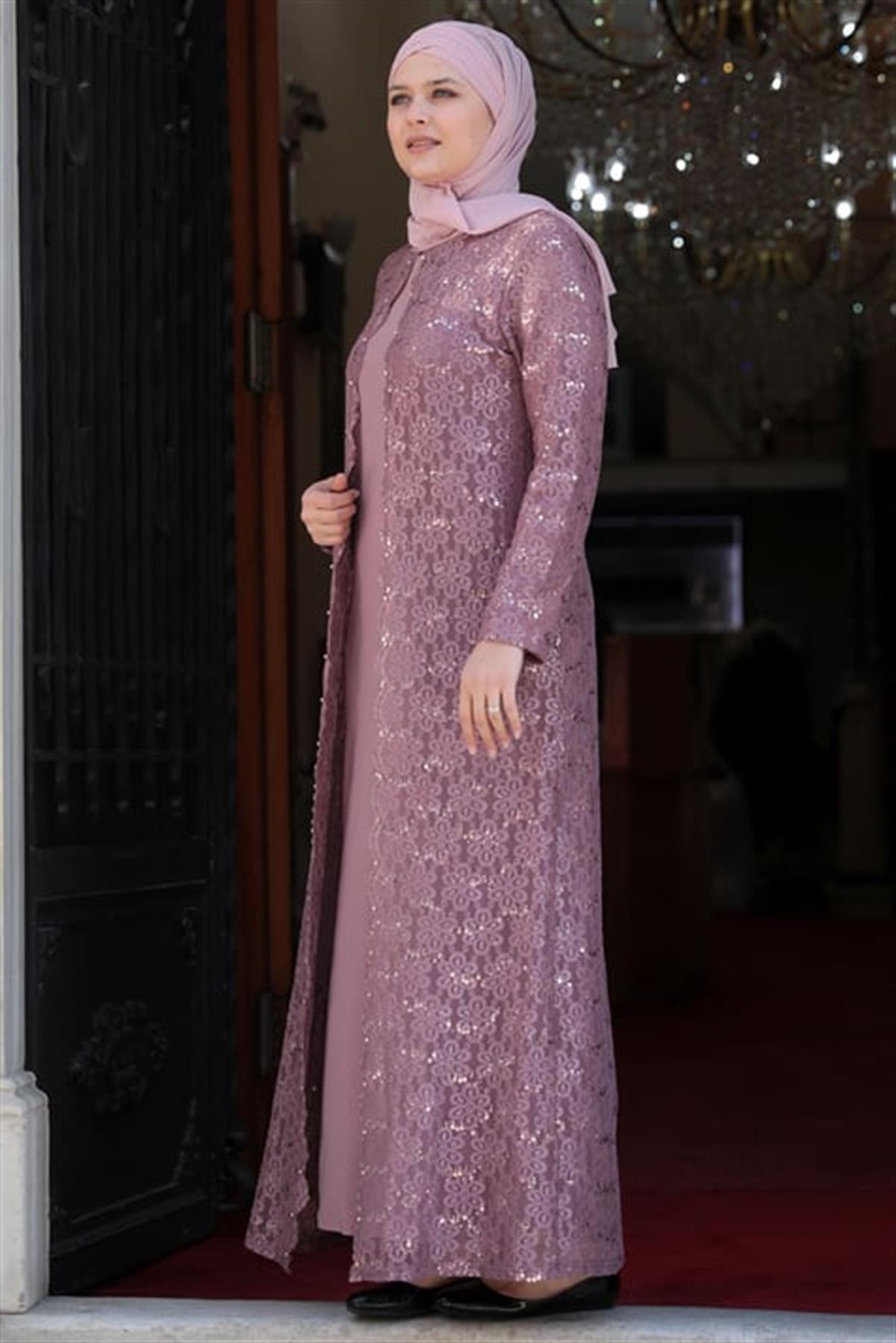  Papatya Abiye Elbise Pudra