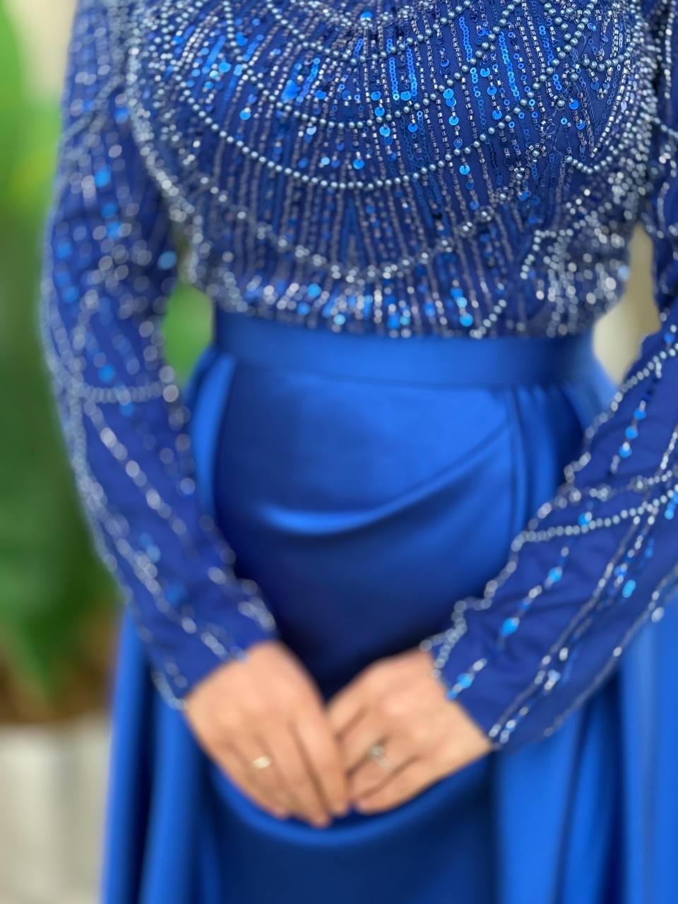  Saten Abiye Saks Mavi 