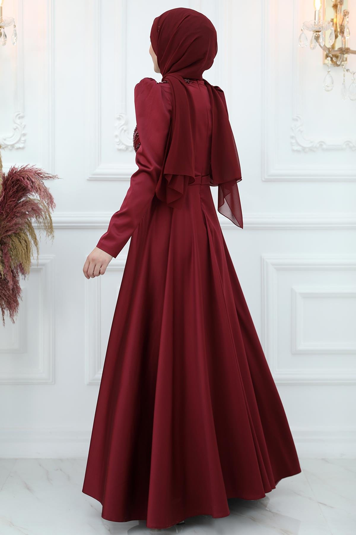 Arya Saten Abiye Bordo