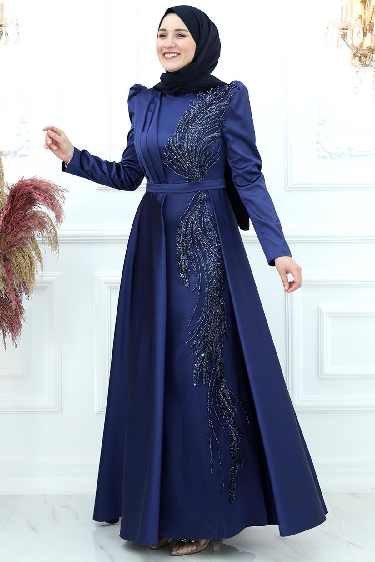 Arya Saten Abiye Lacivert