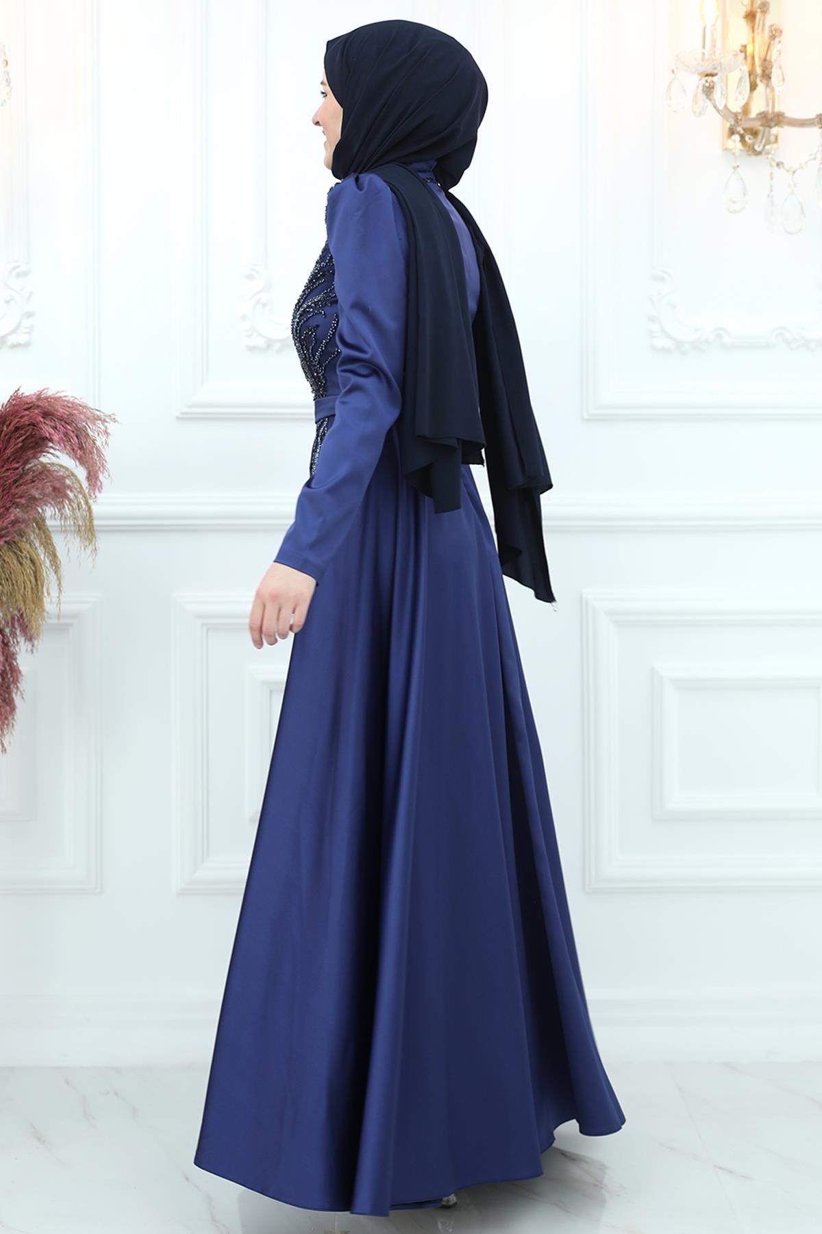 Arya Saten Abiye Lacivert