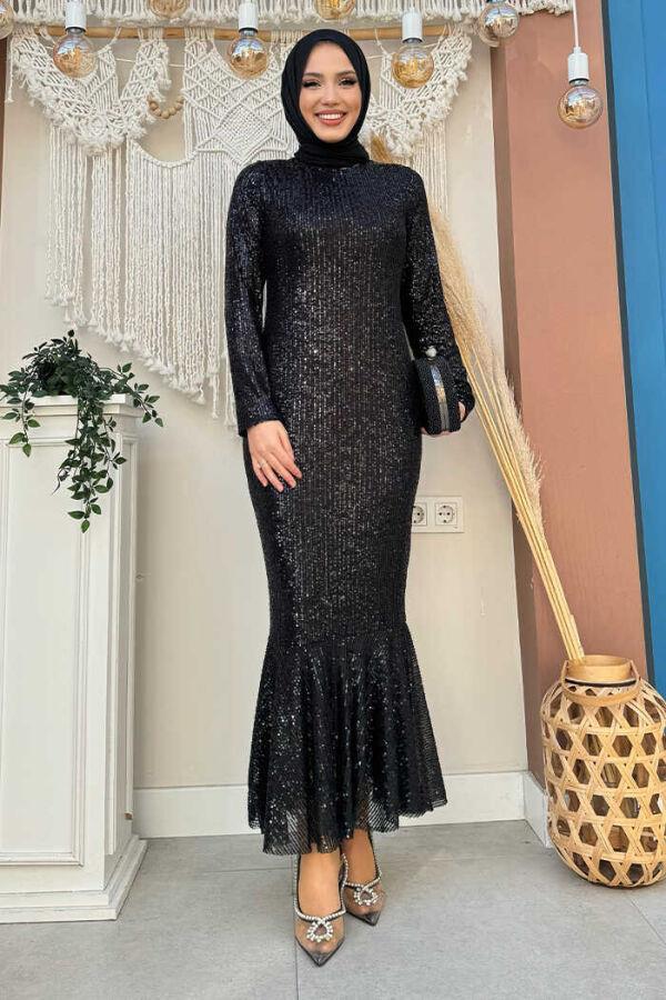 Balık Abiye Elbise Siyah